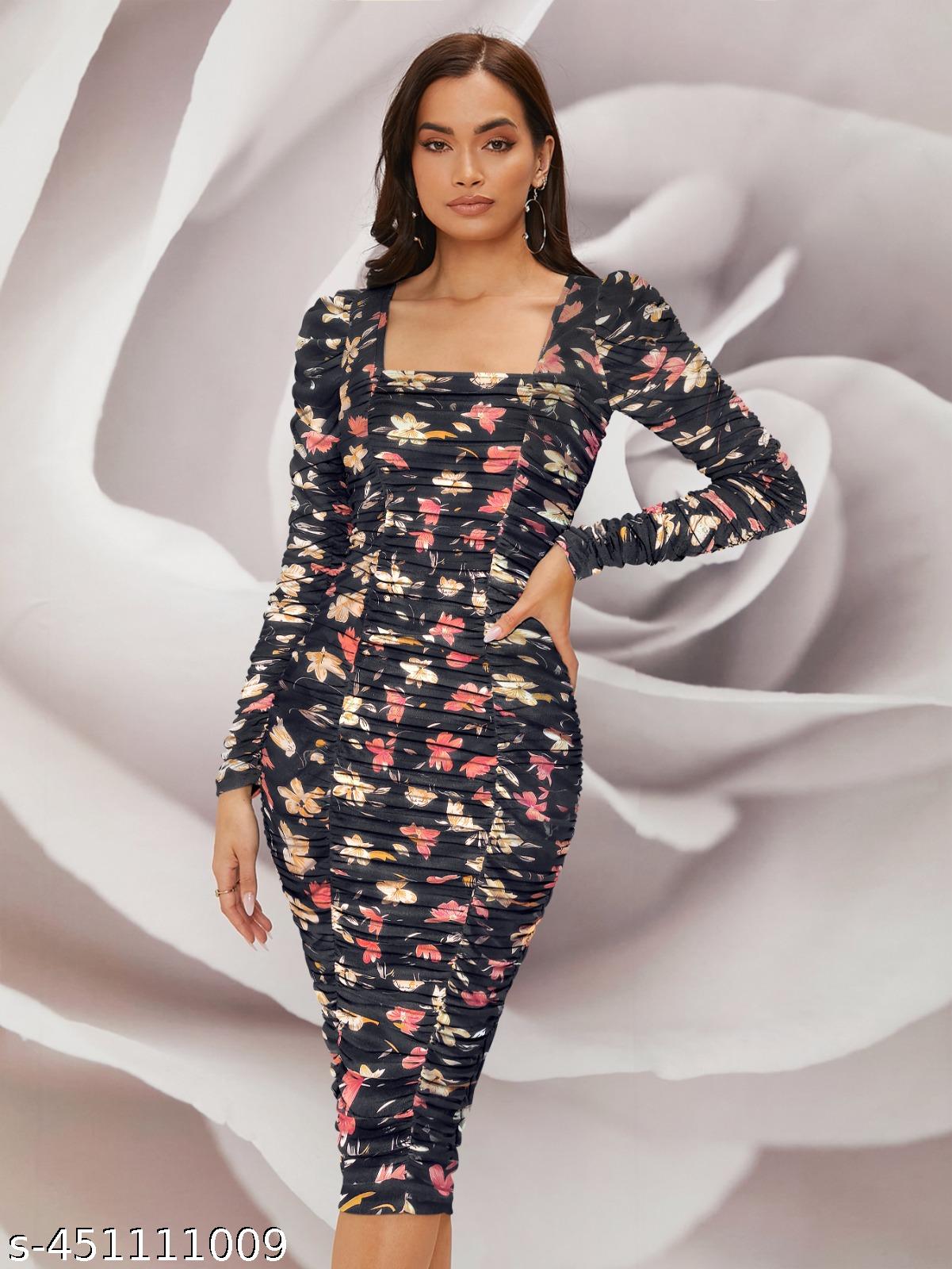 Cotton Bodycon Midi Dress for Women | Slim Fit One Piece Dress for Women - Image 4
