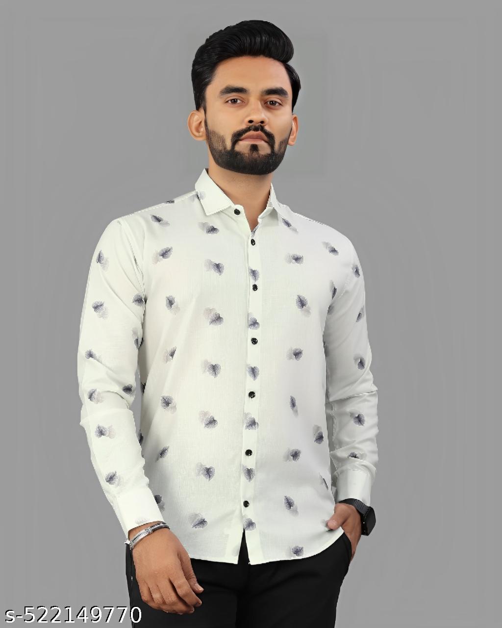 Men's Leaf Pattern Off-White Casual Shirt - Unixkart - View 4