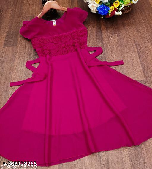 Girls Rani Pink A-Line Georgette Dress - Unixkart - View 4