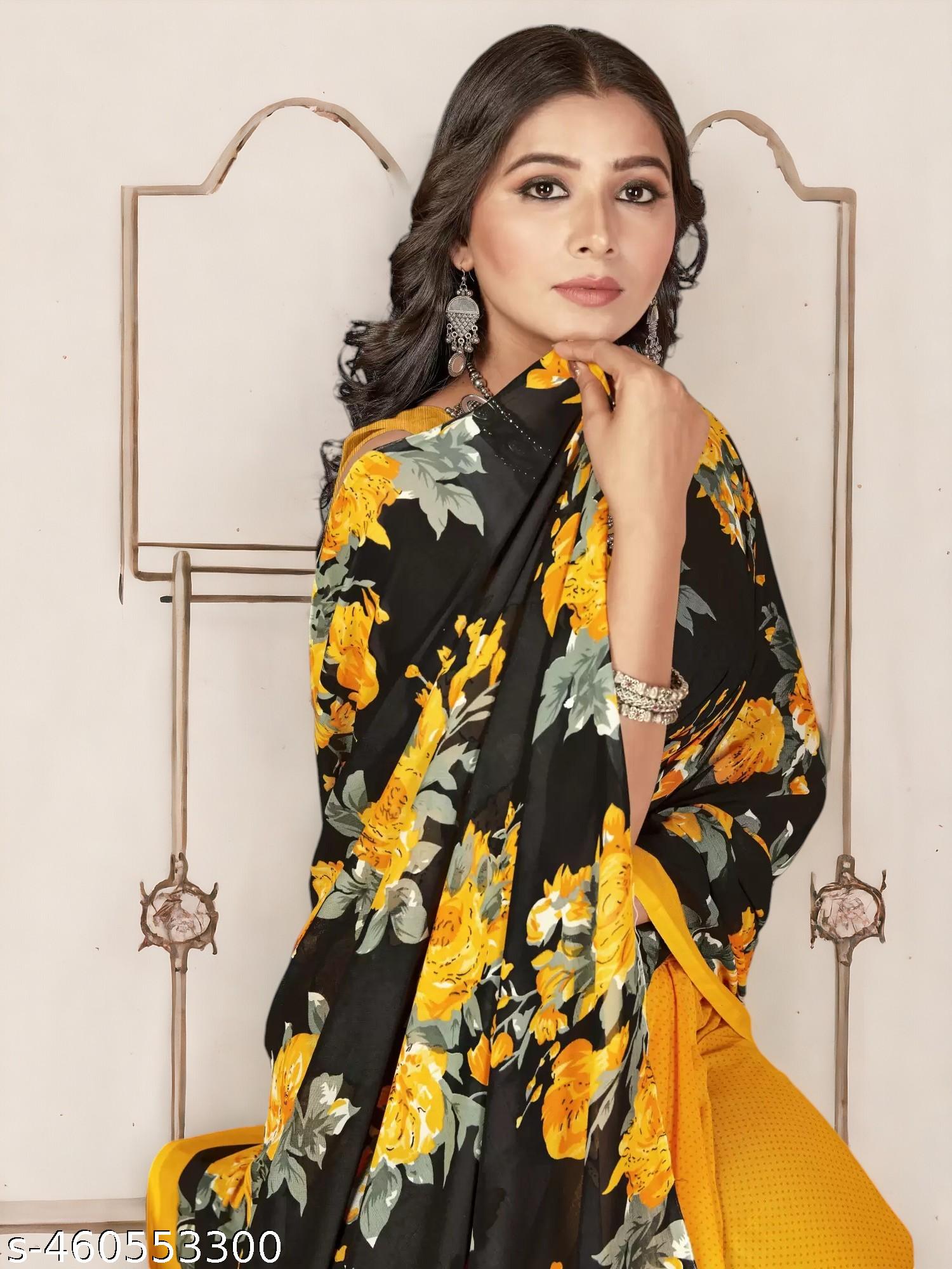 Women's Bollywood Daily Wear Floral Printed Georgettete Saree - Unixkart