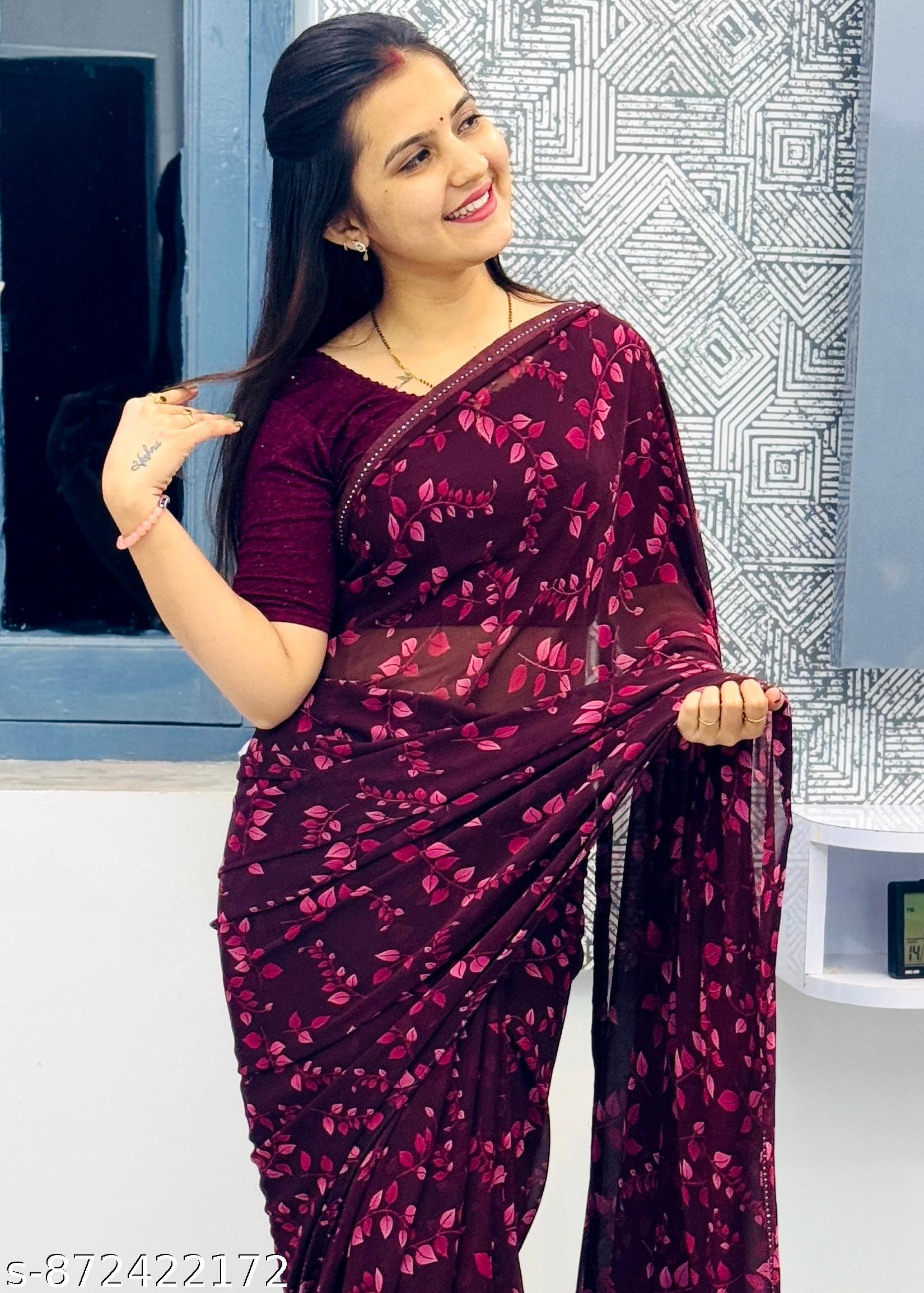 Premium Georgette Printed Saree with Lace Border - Unixkart - View 4