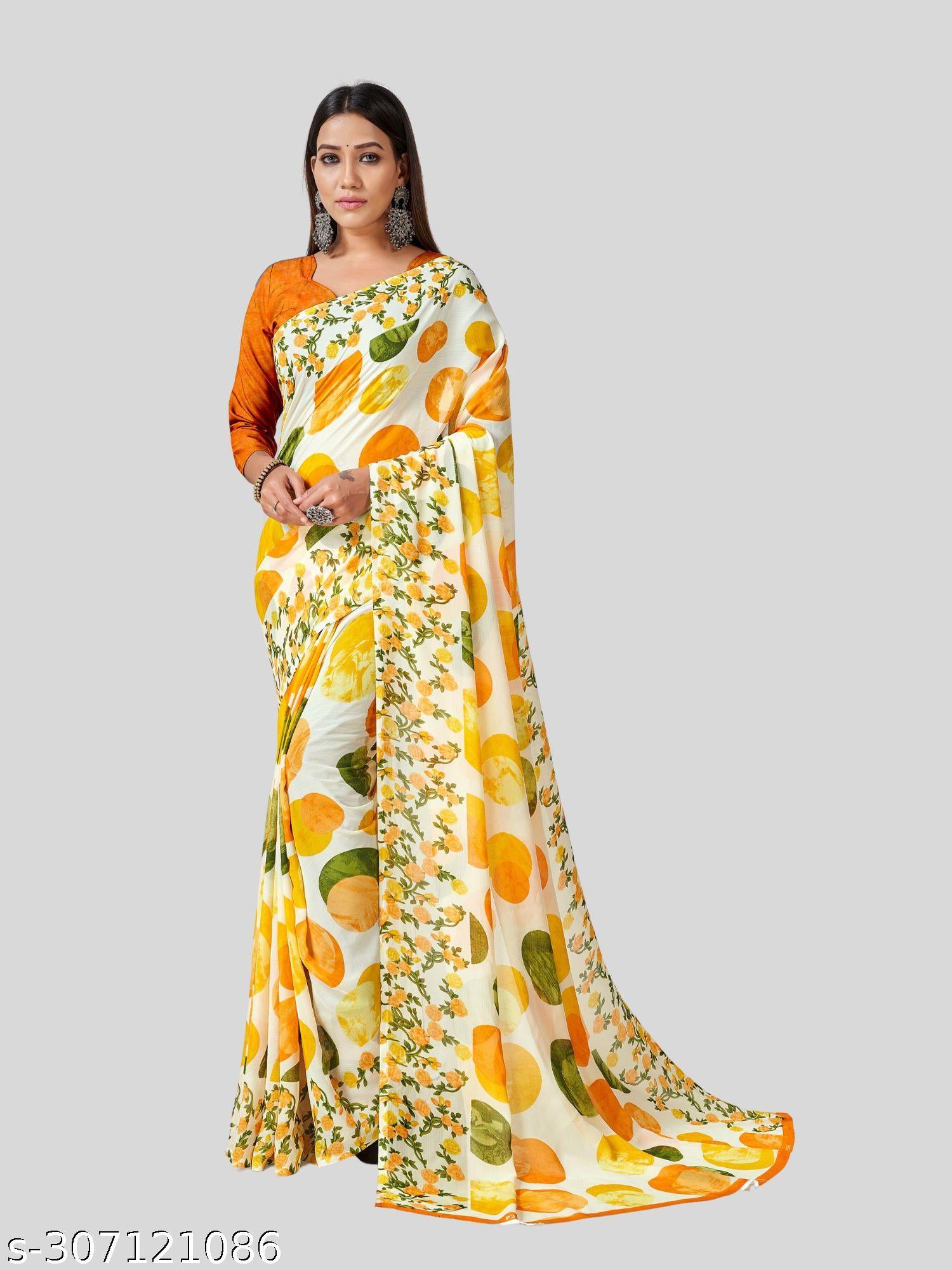 Women's Polka Dot Printed Georgettete Saree - Unixkart - View 4
