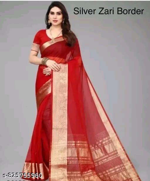 Elegant Red Saree with Silver Zari Border - Unixkart - View 4