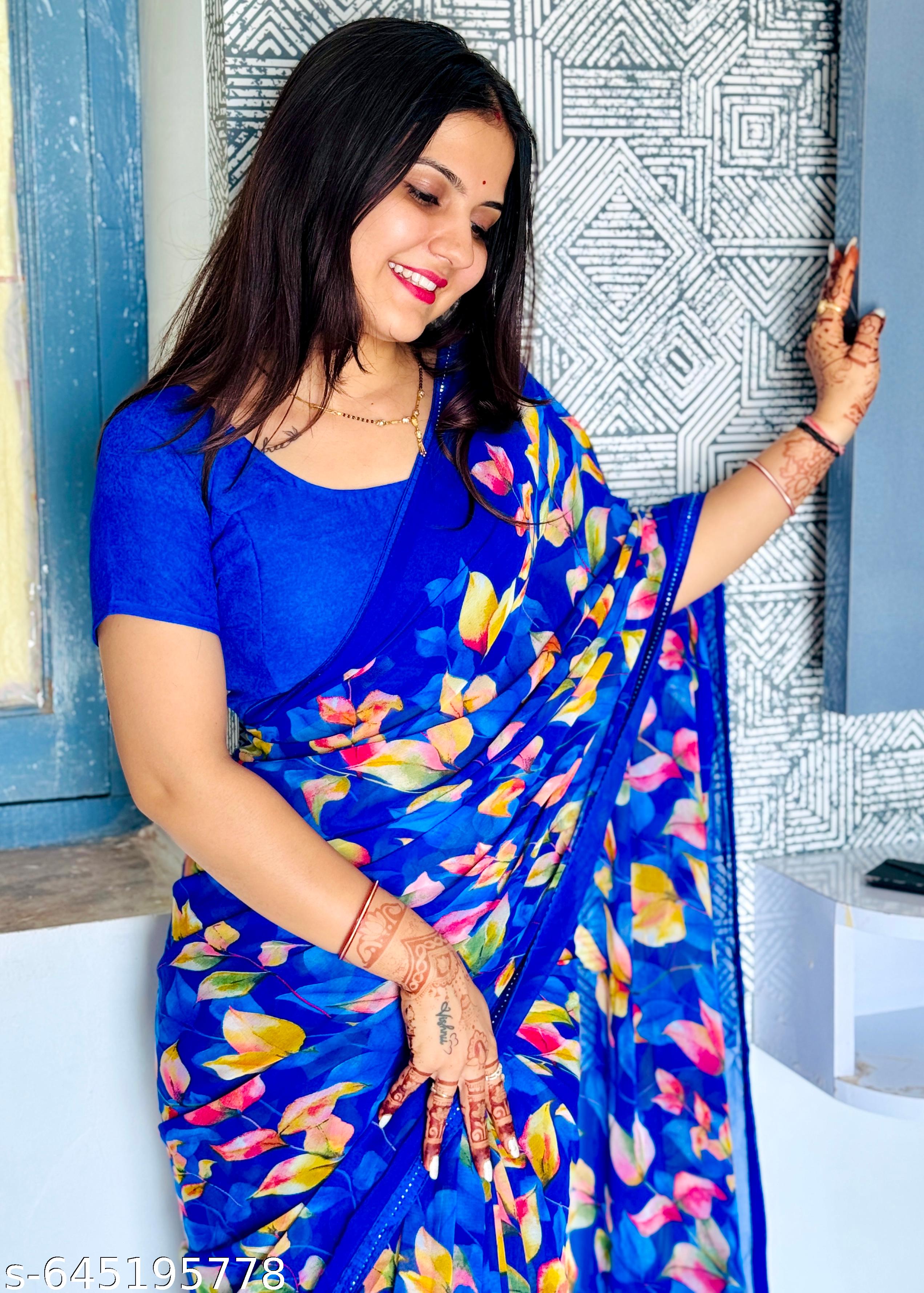 Weightless Printed Georgette Daily Wear Saree - Unixkart - View 4