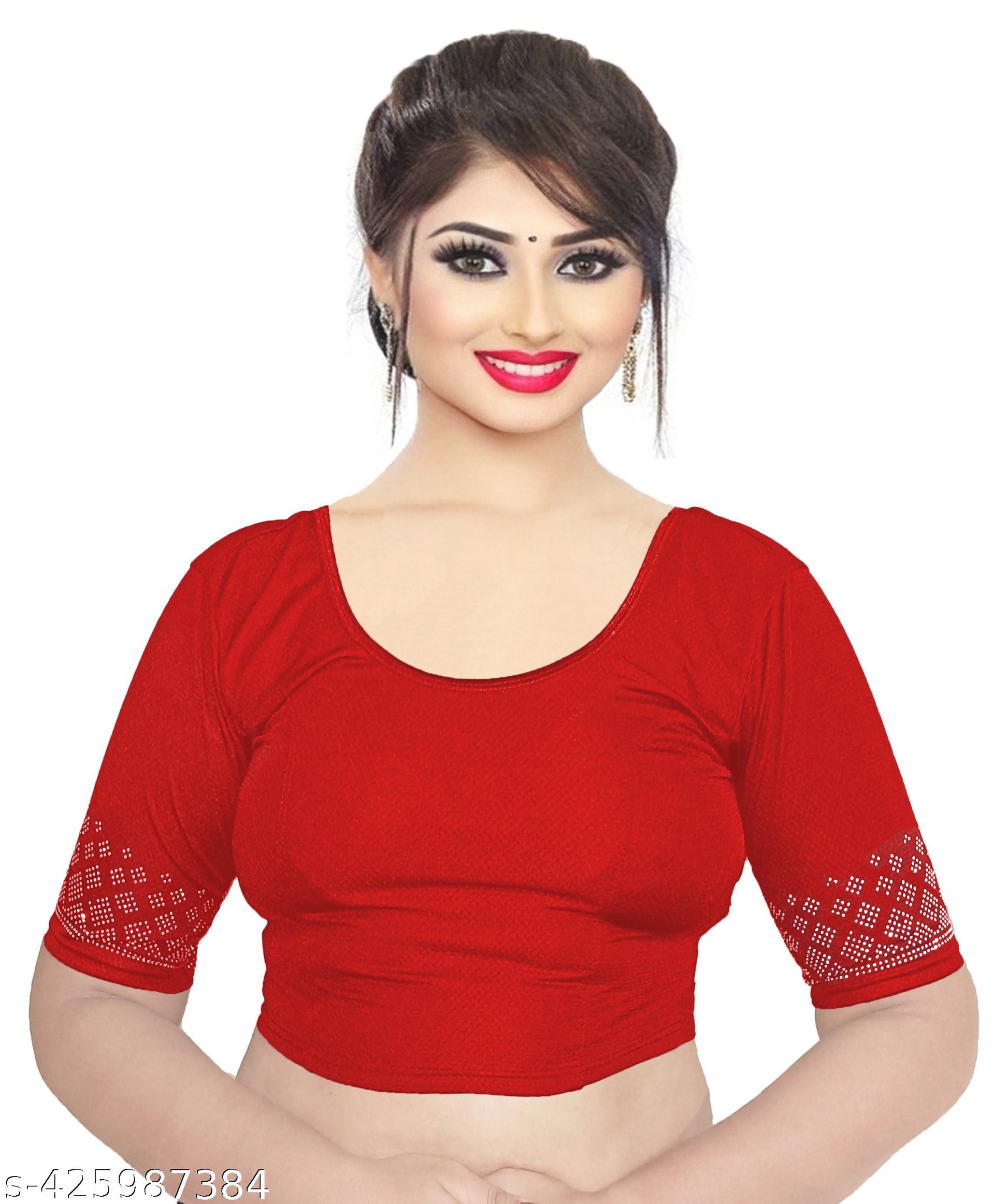 Latest 2024 Trendy Silver Stone Work Party Wear Stylish Stretchable Readymade Lycra Blouse for Women - Unixkart - View 4