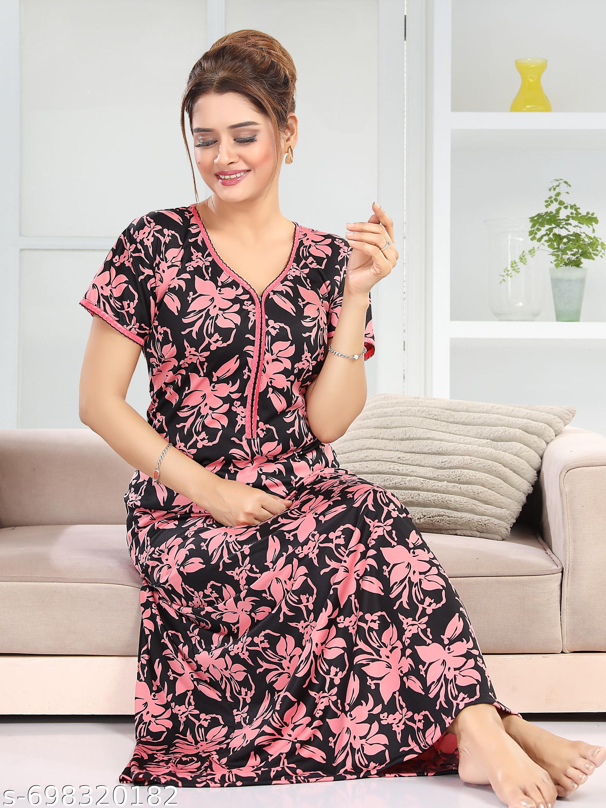 Floral Printed Maxi Nighty - Unixkart - View 4