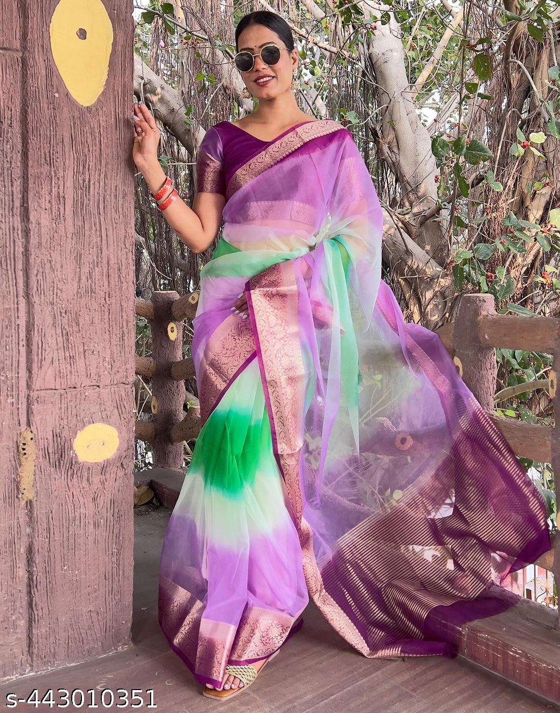 Organza Multicolour 3D Fancy Saree - Unixkart - View 4