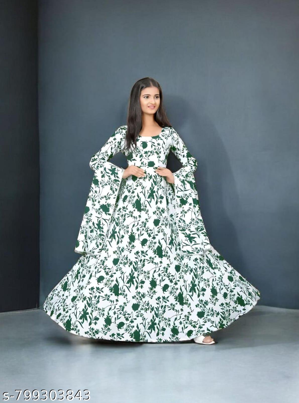 Women's Printed Wedding Wear Flare Gown - Unixkart - View 4