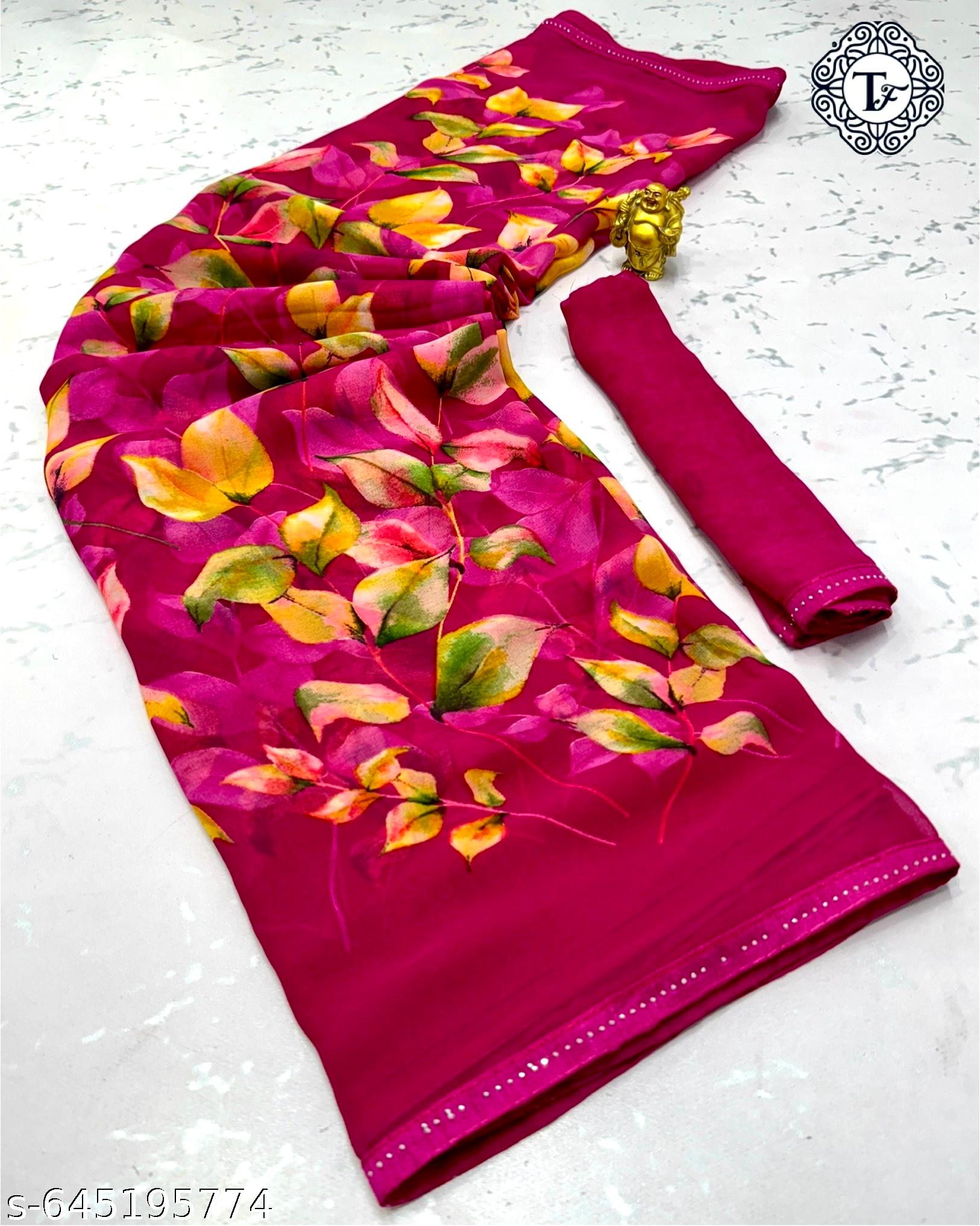 Weightless Printed Georgette Daily Wear Saree - Unixkart - View 4