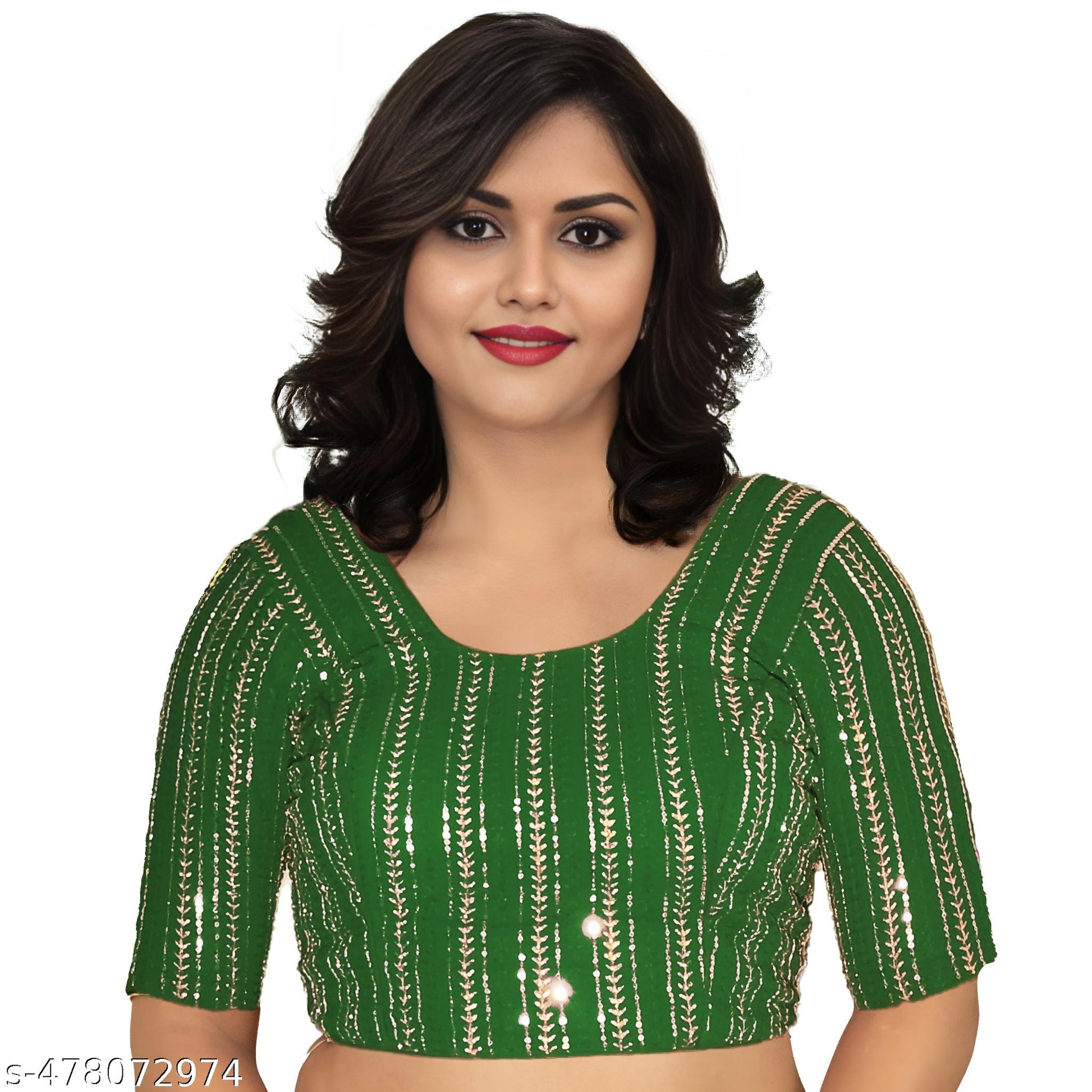 Trendy Golden Sequin Embroidery Partywear Blouse Latest New Design 2025 Padded Round Neck Half Sleev - Unixkart - View 4