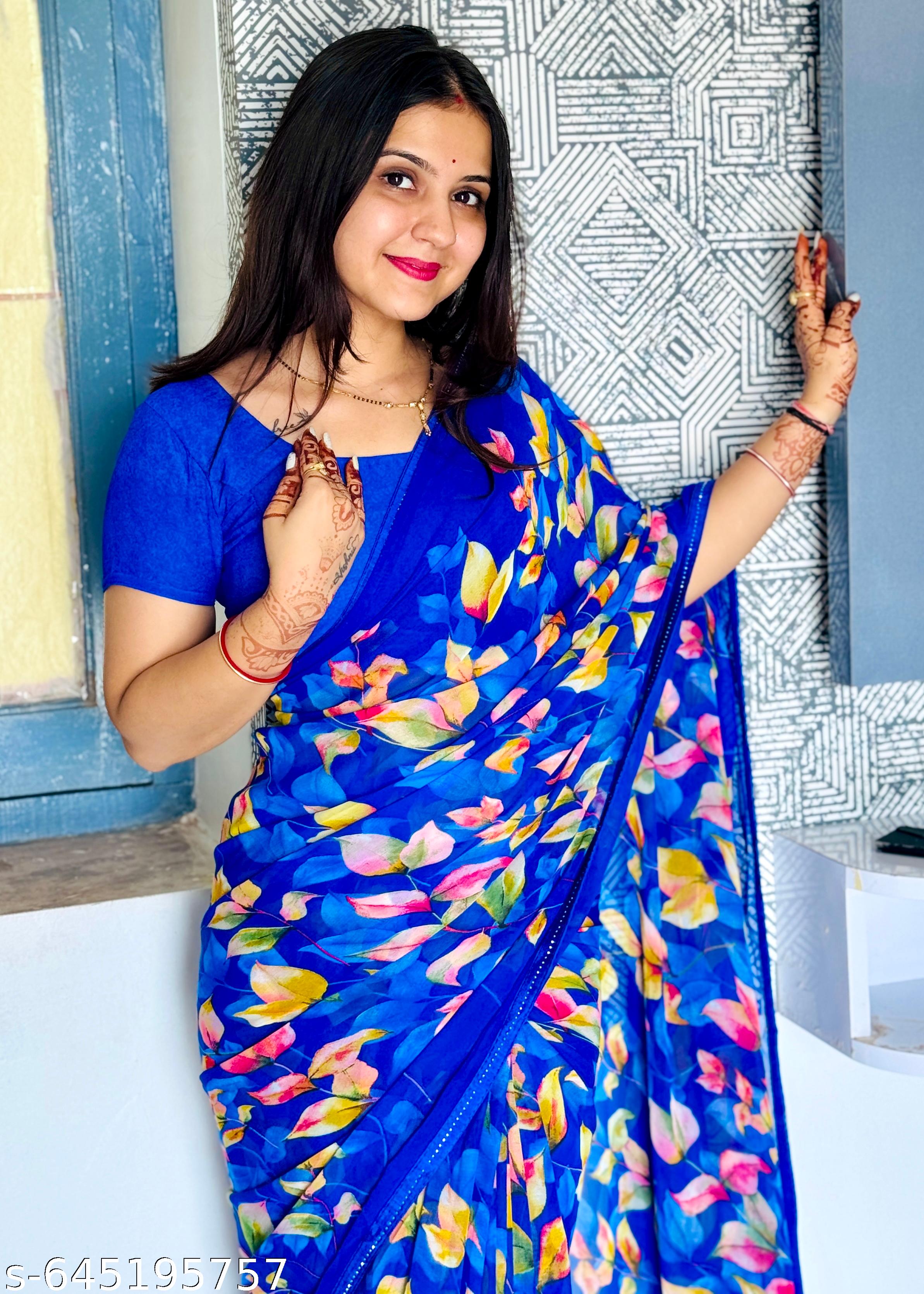 Weightless Printed Georgette Daily Wear Saree - Unixkart - View 4