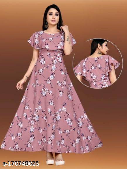 Women's Wine & White Floral Layered Maxi Gown - Unixkart - View 4