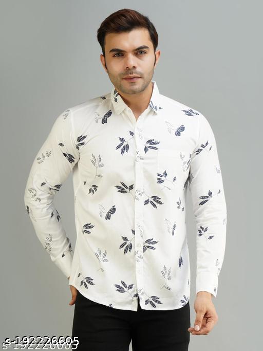 Men's Printed Spread Collar White Shirt - Unixkart - View 4