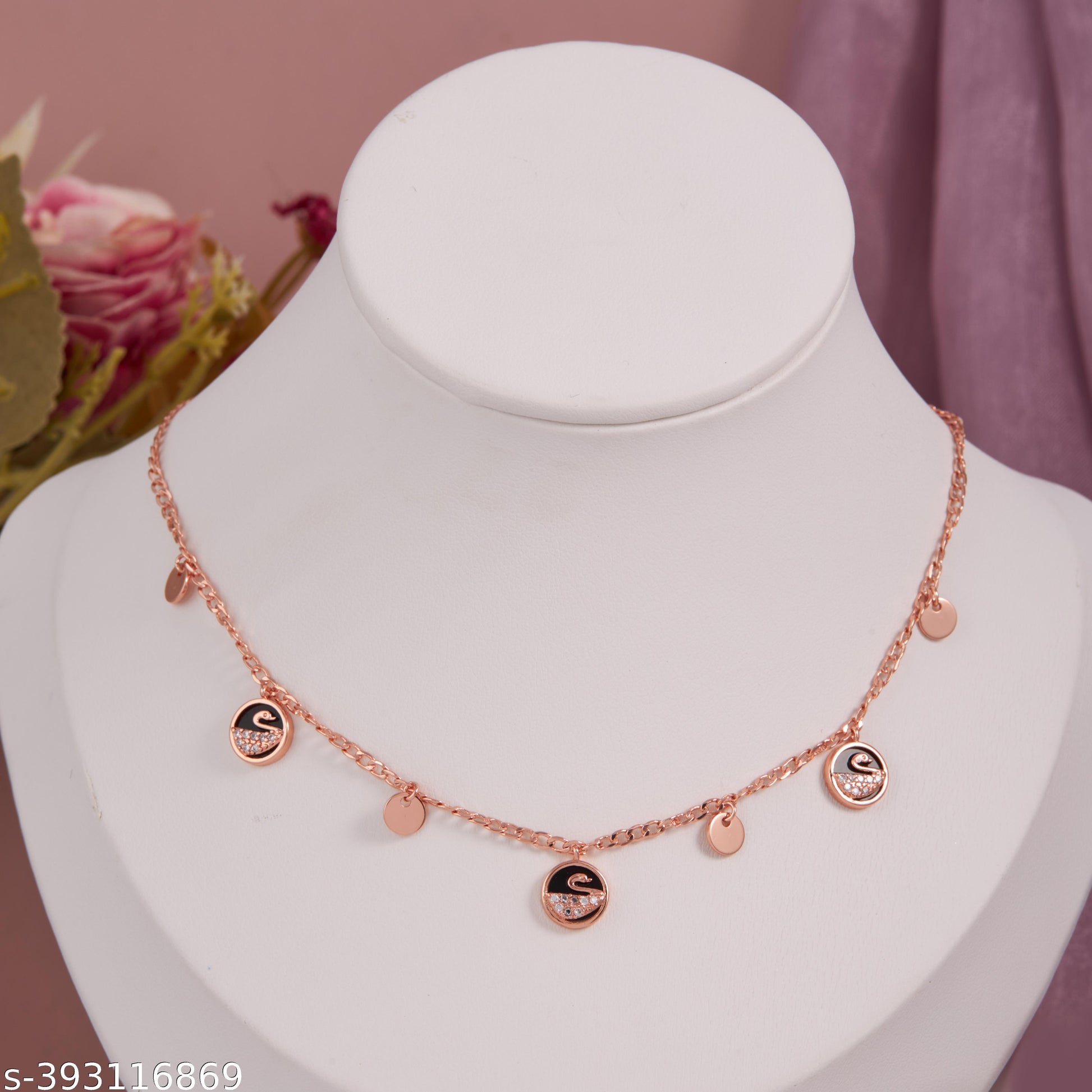 Elegant Rose Gold-Plated Swan Charm Necklace with American Diamond Detailing for Women and Girls - Unixkart - View 4