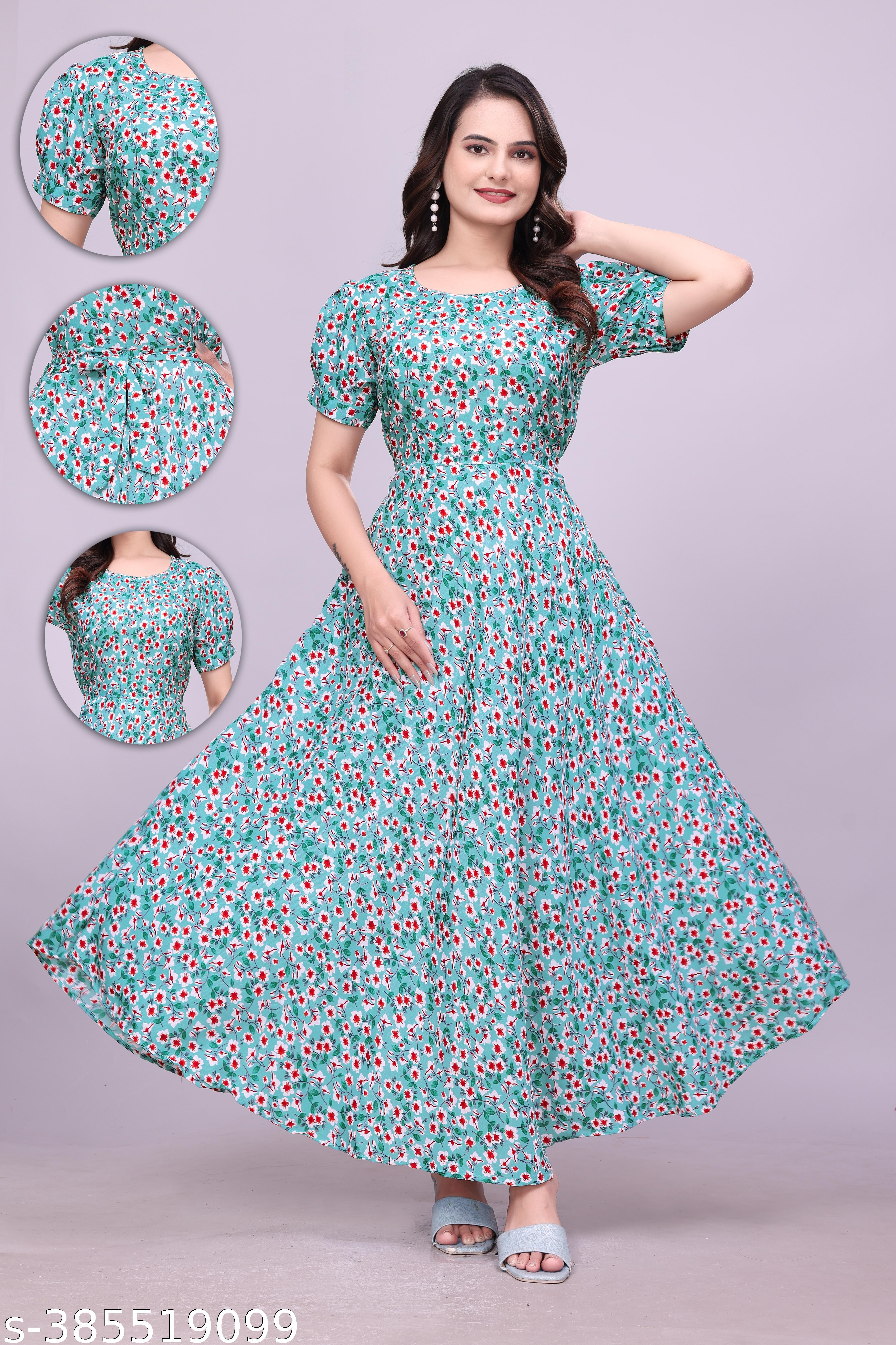 Women's Trendy Designer Maxi Printed Dress - Unixkart - View 4