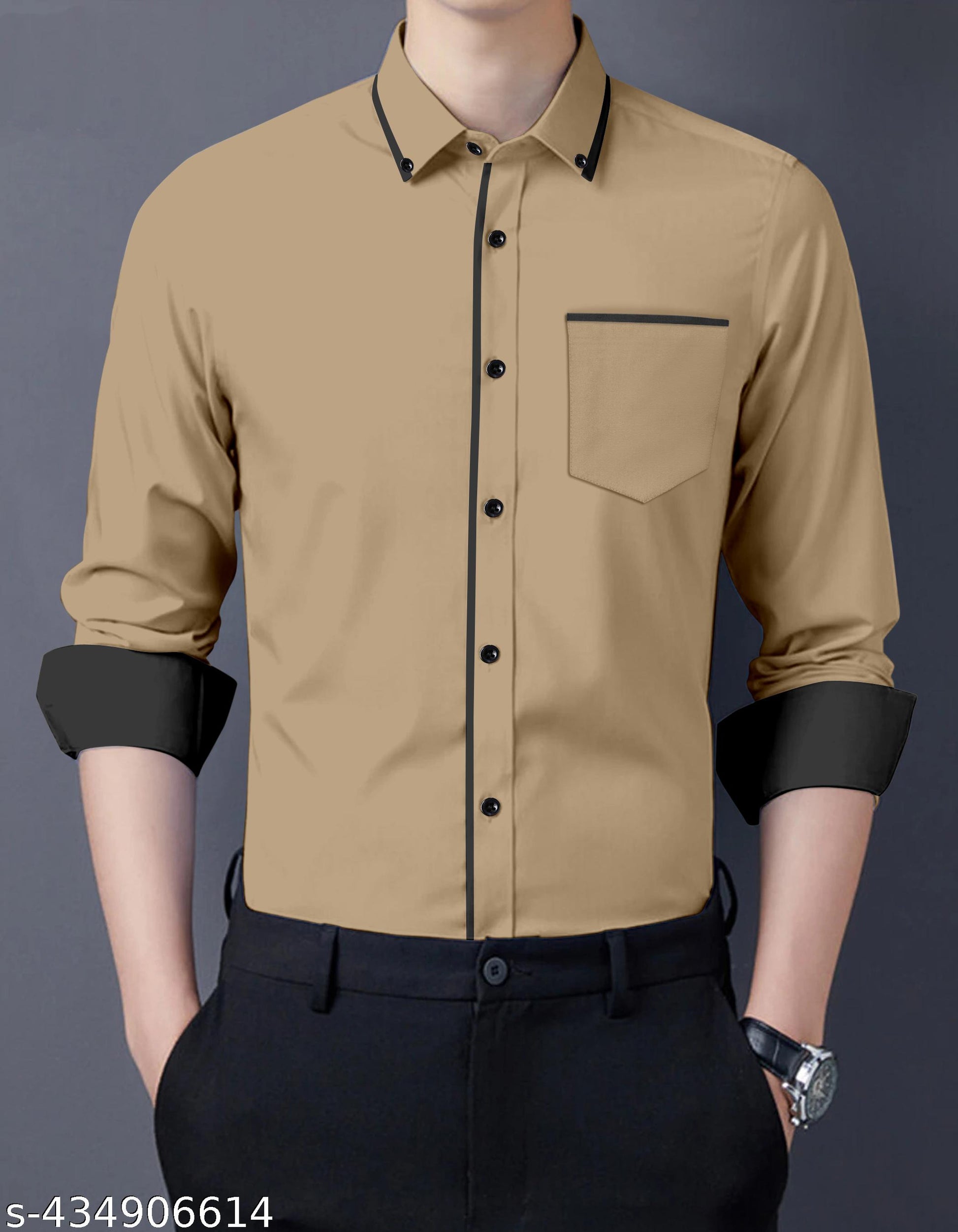 Men's Solid Regular Spread Collar Shirt - Unixkart - View 4
