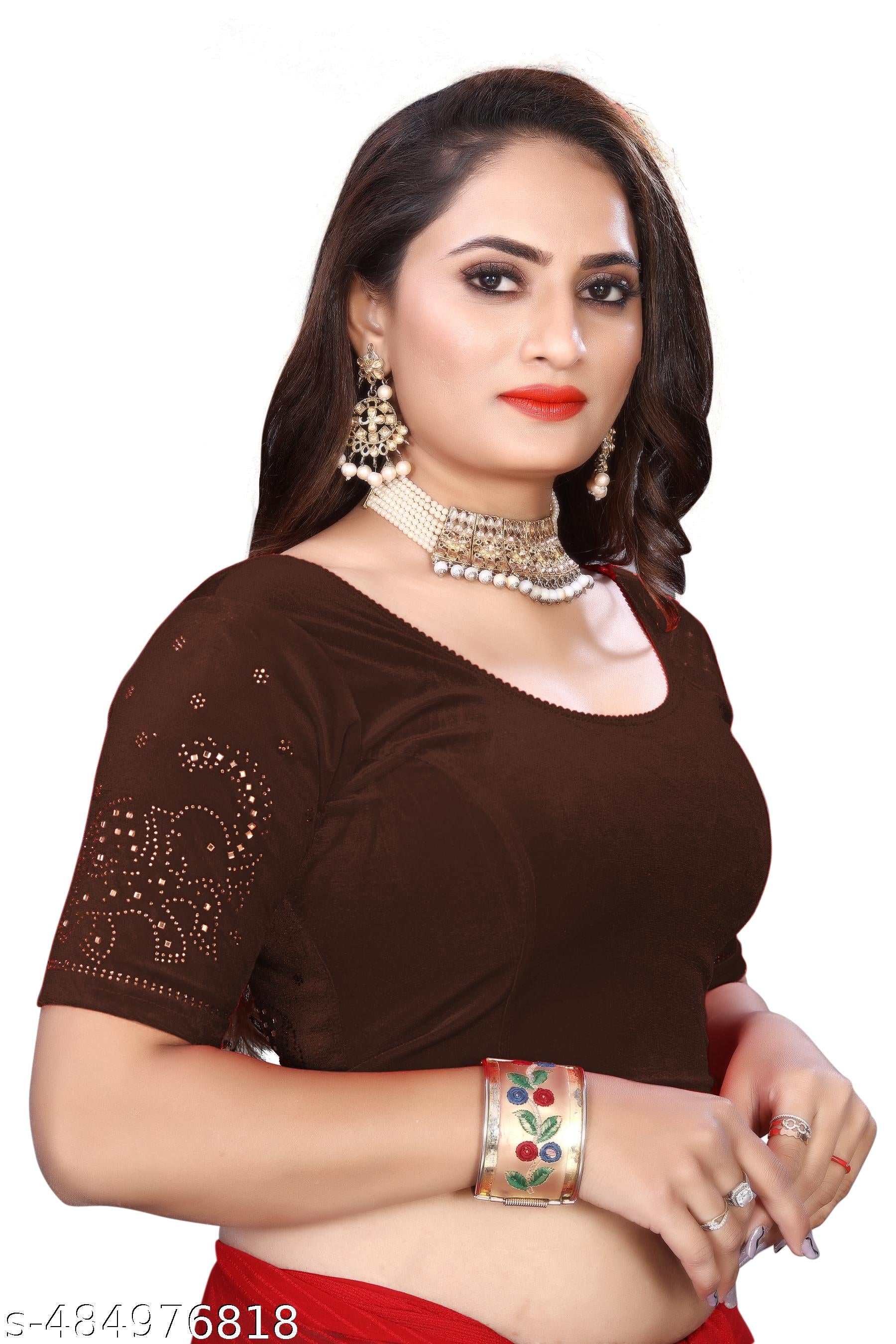 Readymade Blouse Latest Trendy Stone work Velvet Blouse New Stylish Design soft stretchable velvet G - Unixkart - View 4