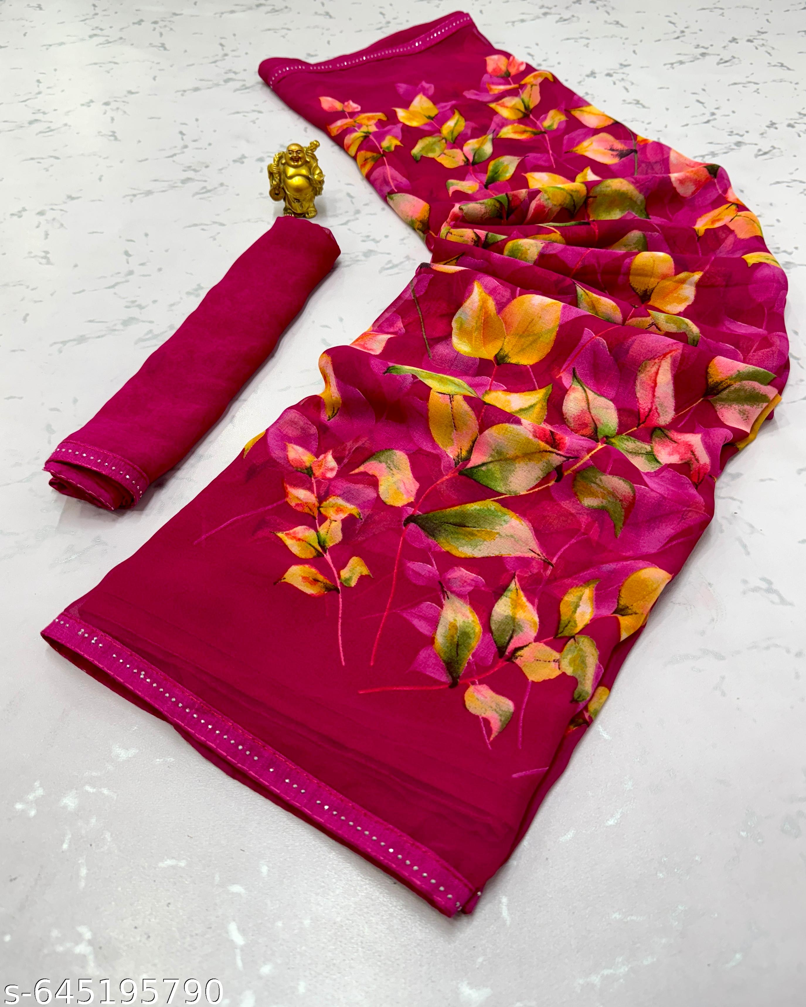 Weightless Printed Georgette Daily Wear Saree - Unixkart - View 4