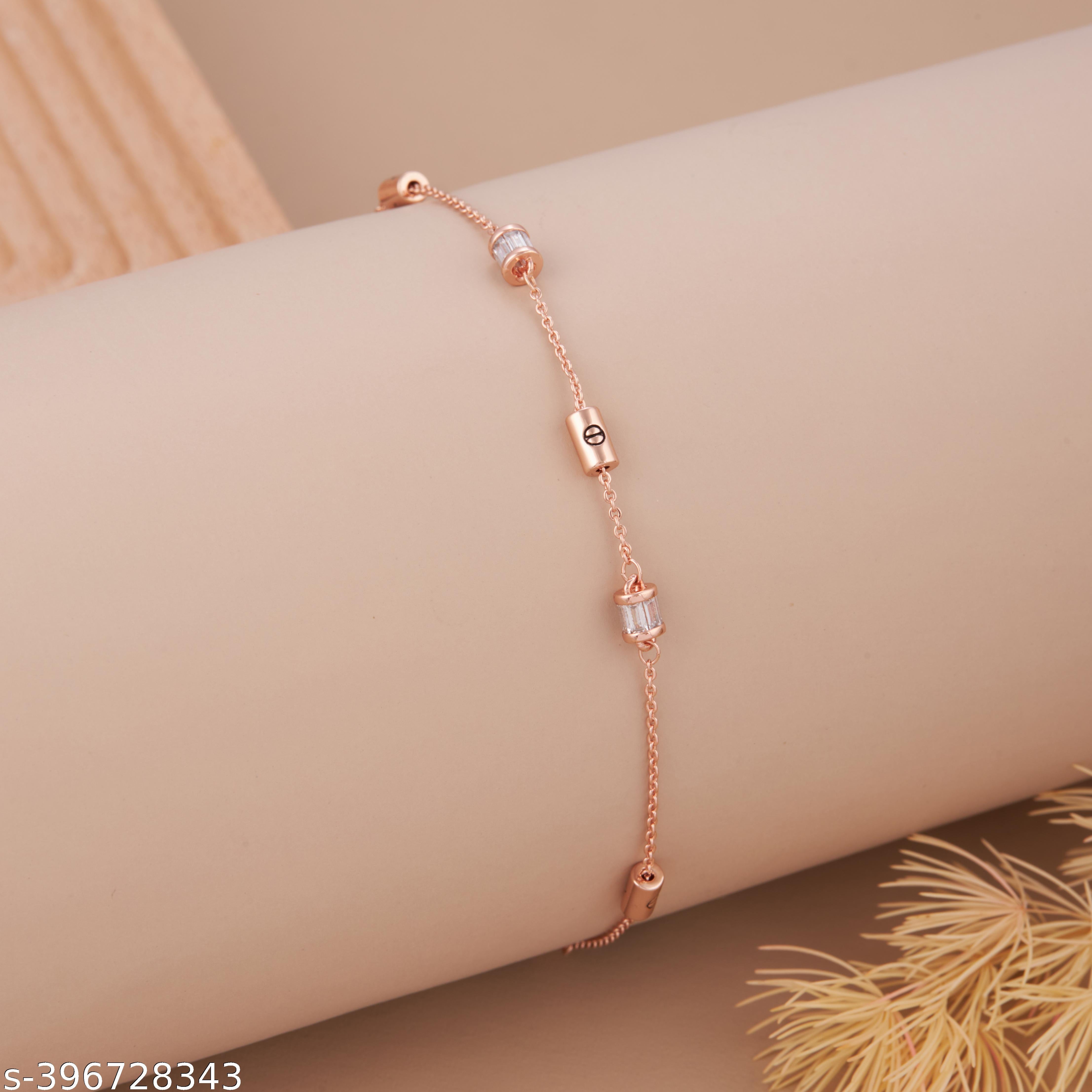 Elegant Rose Gold-Plated Bracelet with Cylindrical Crystal Beads for Women and Girls - Unixkart - View 4