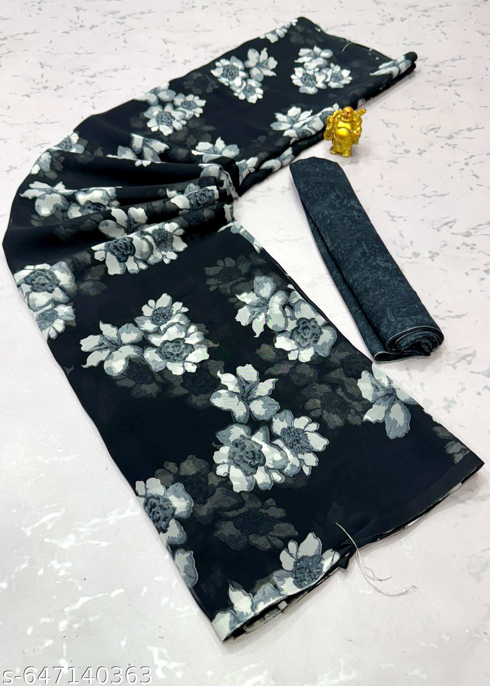 Black Weightless Printed Georgette Saree - Unixkart - View 4