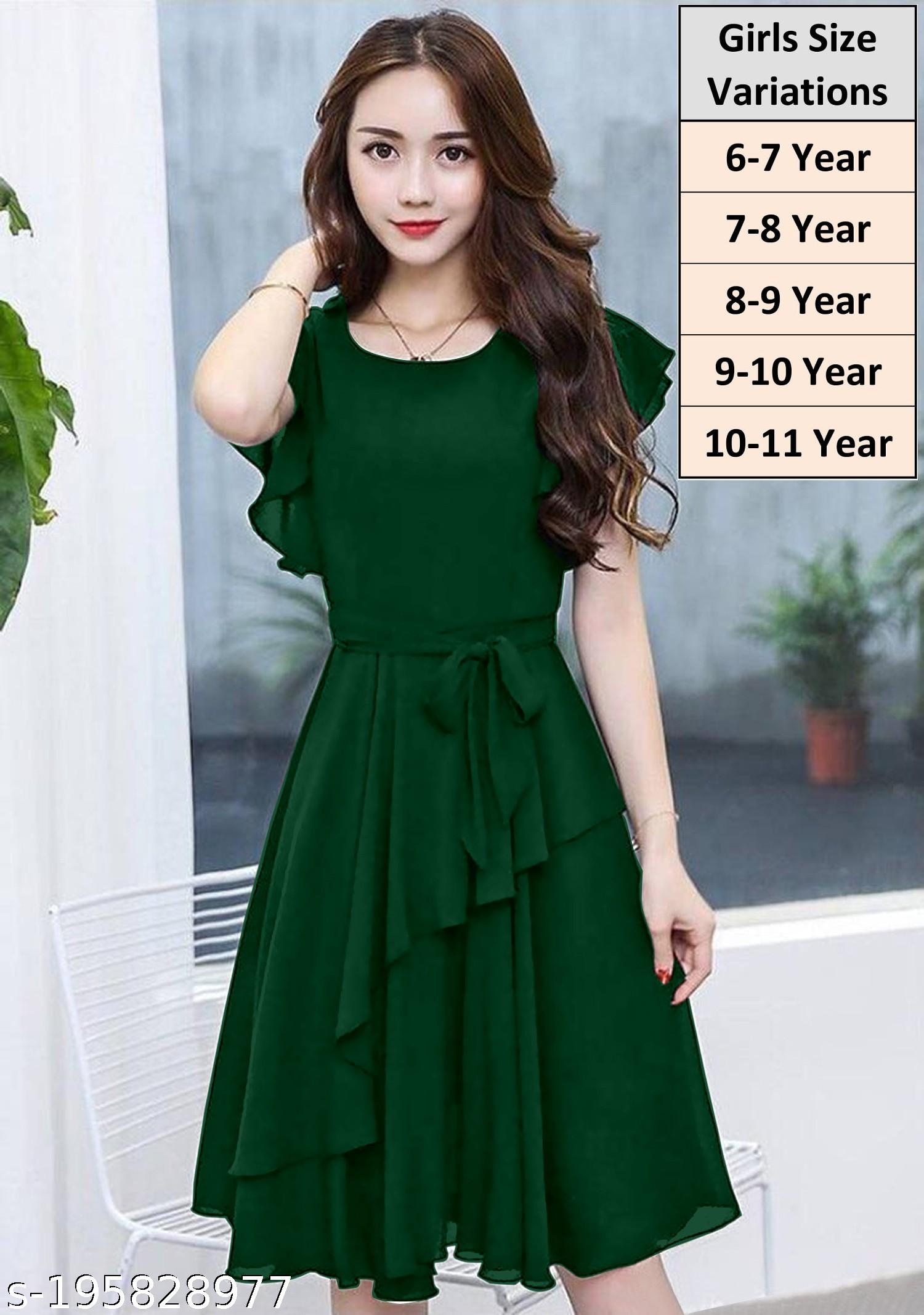 Girls Green A-Line Georgette Dress - Unixkart - View 4