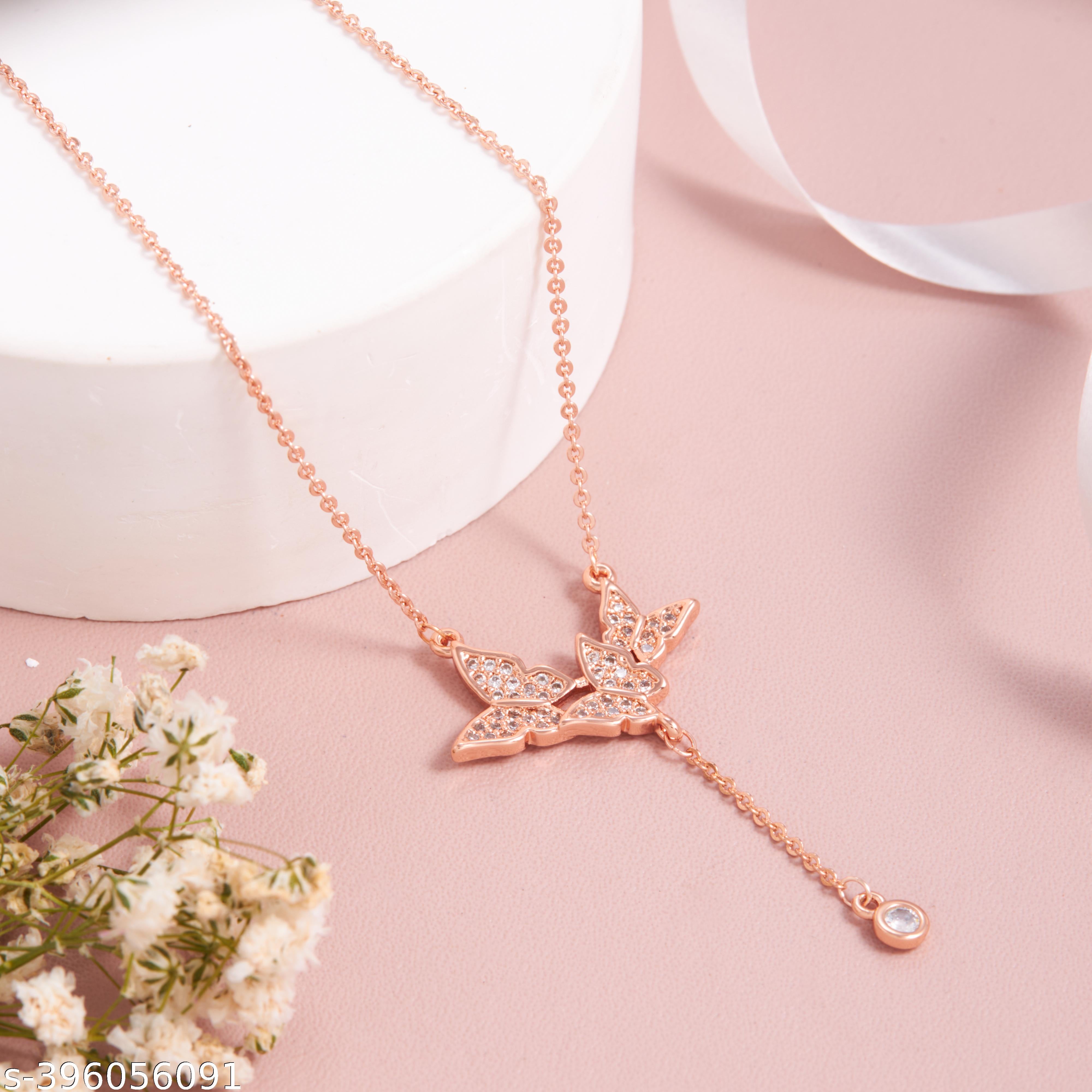 Elegant Rose Gold-Plated Butterfly Pendant Necklace for Women and Girls - Unixkart - View 4