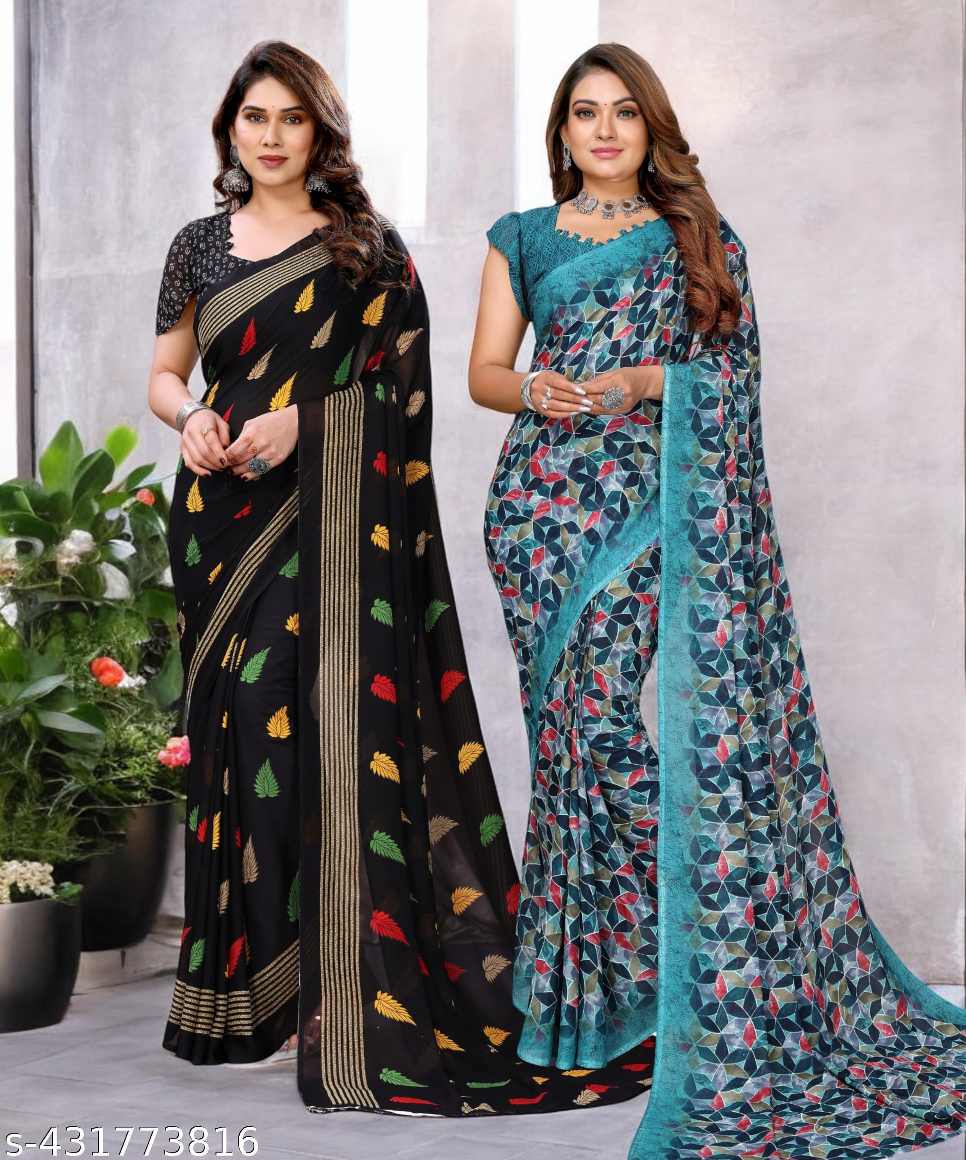 Combo Saree, Daily Wear Georgettete Sarees with Blouse Piece (Pack of 2) - Unixkart