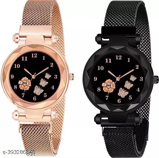 Women's Black & Rose Magnetic Combo Analog Watch - image 4
