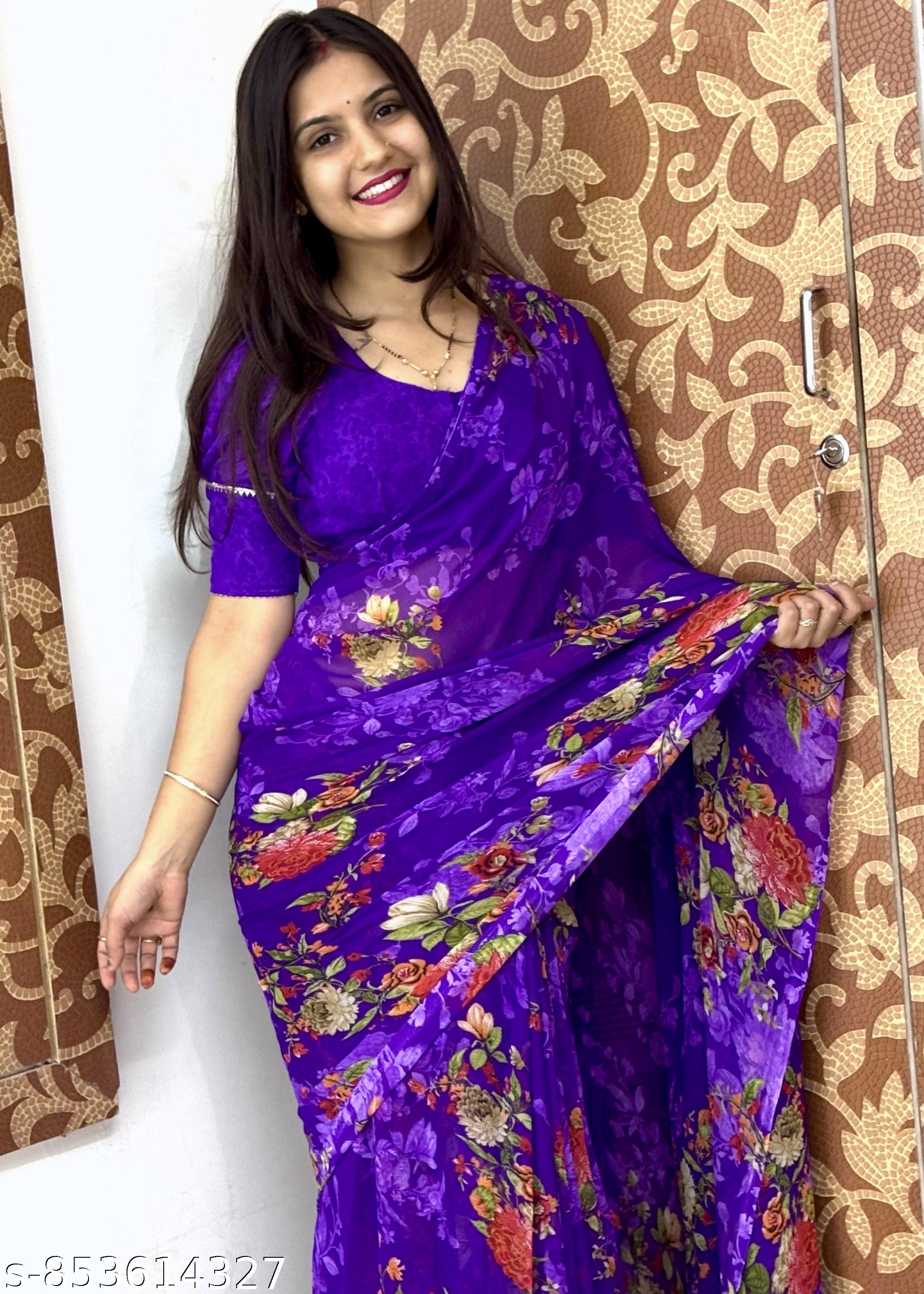 Lavender Jambli Daily Wear Georgette Saree - Unixkart - View 4
