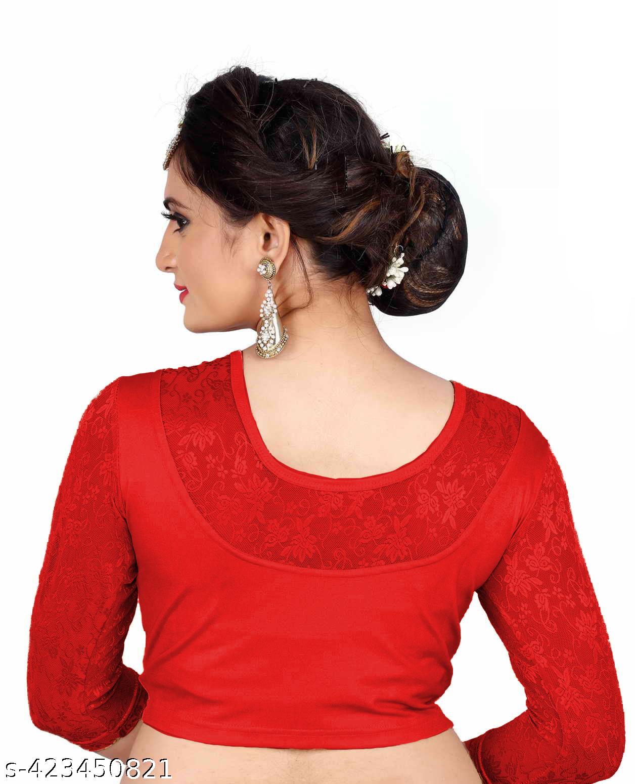 Full sleeve cotton lycra Readymade blouse for women Red colour - Unixkart - View 4