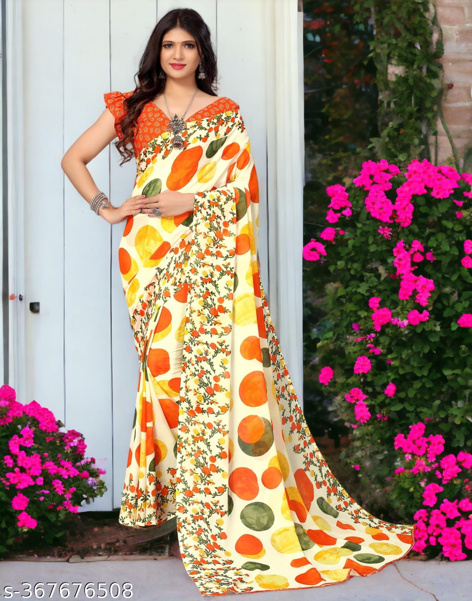 Polka Dot Printed Georgettete Saree - Unixkart