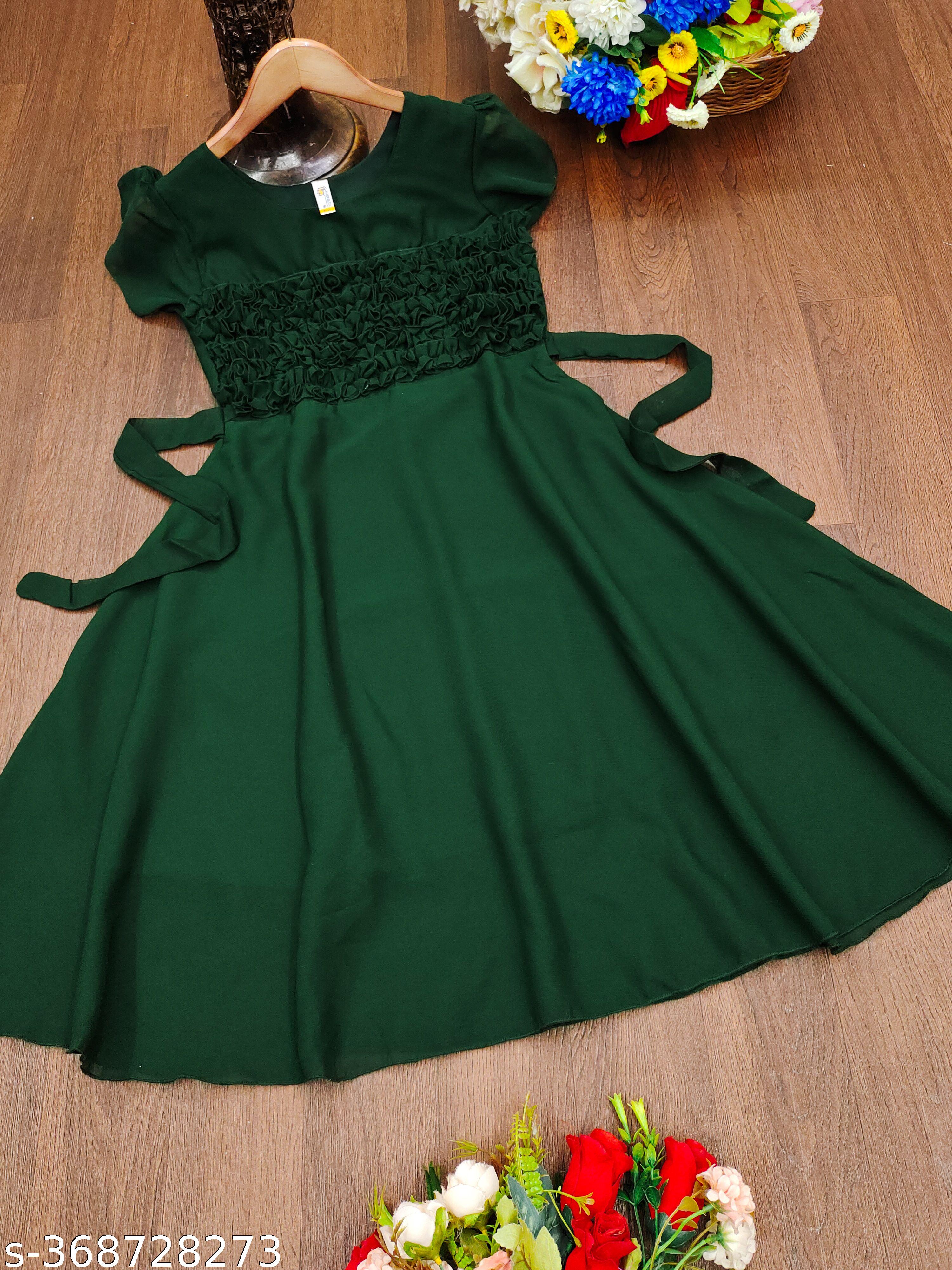 Girls Green A-Line Georgette Dress - Unixkart - View 4