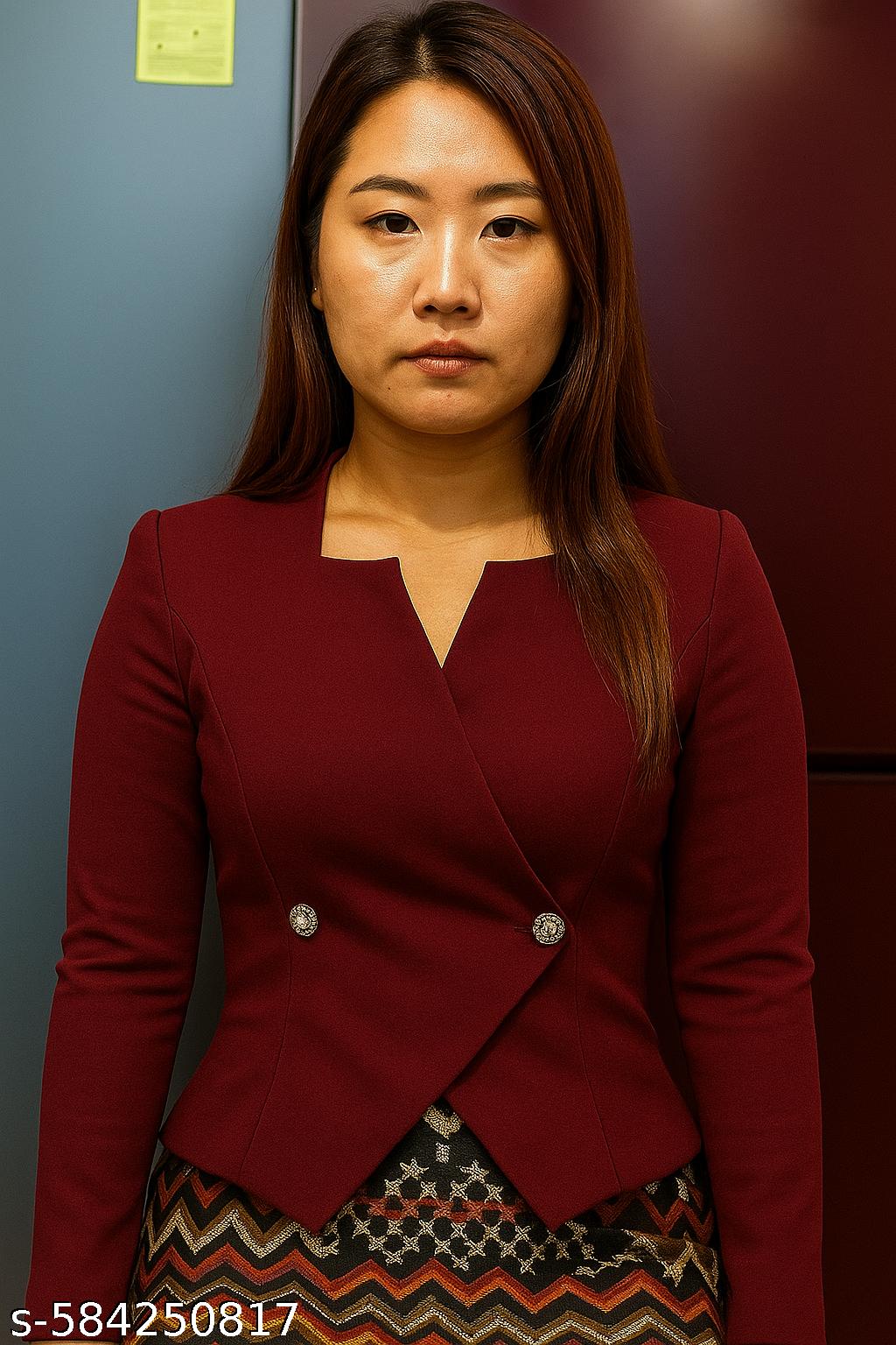Women's 2-Button Maroon Top - Unixkart - View 4