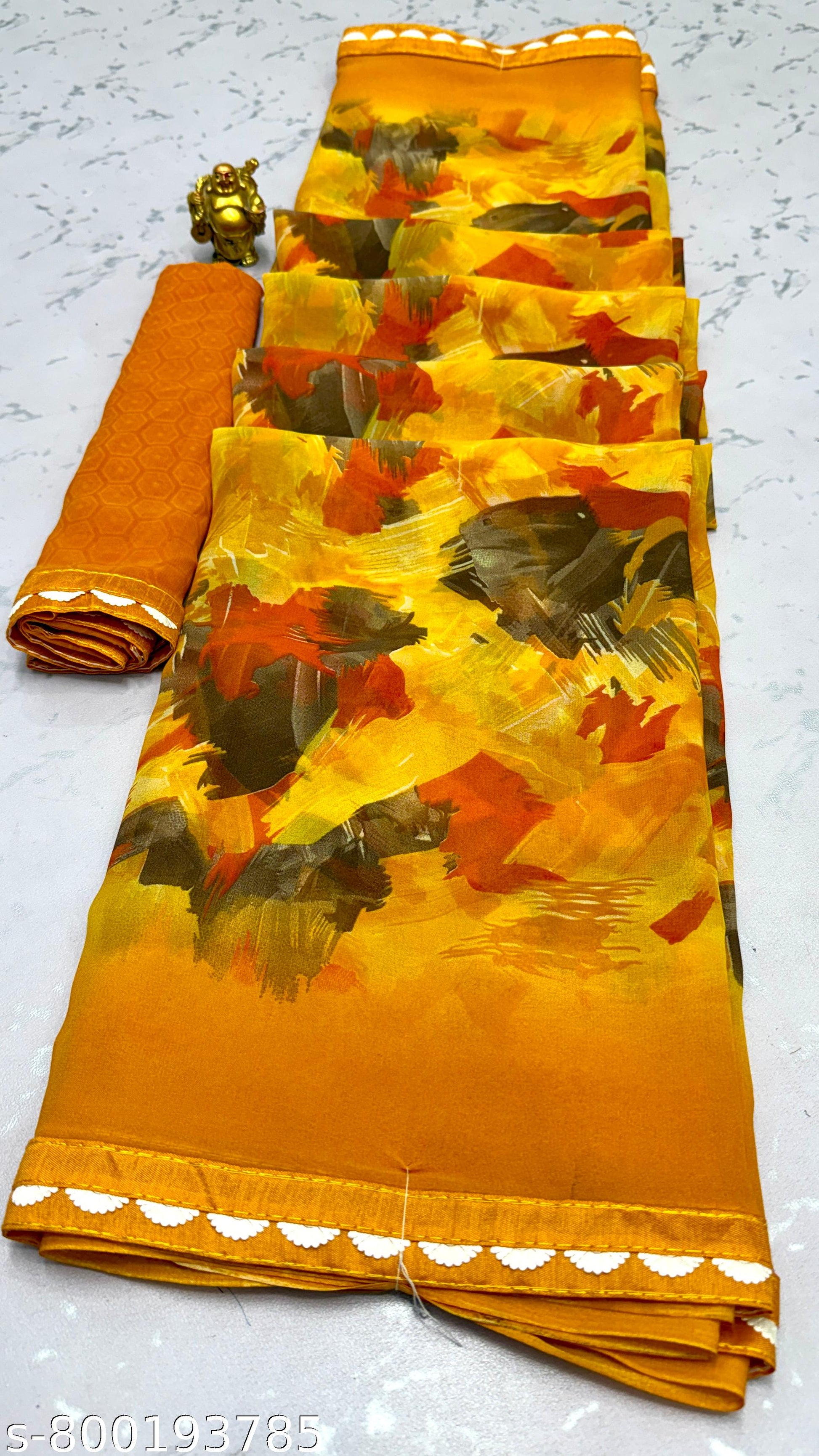 Georgette Printed Saree with Lace Border - Unixkart - View 4