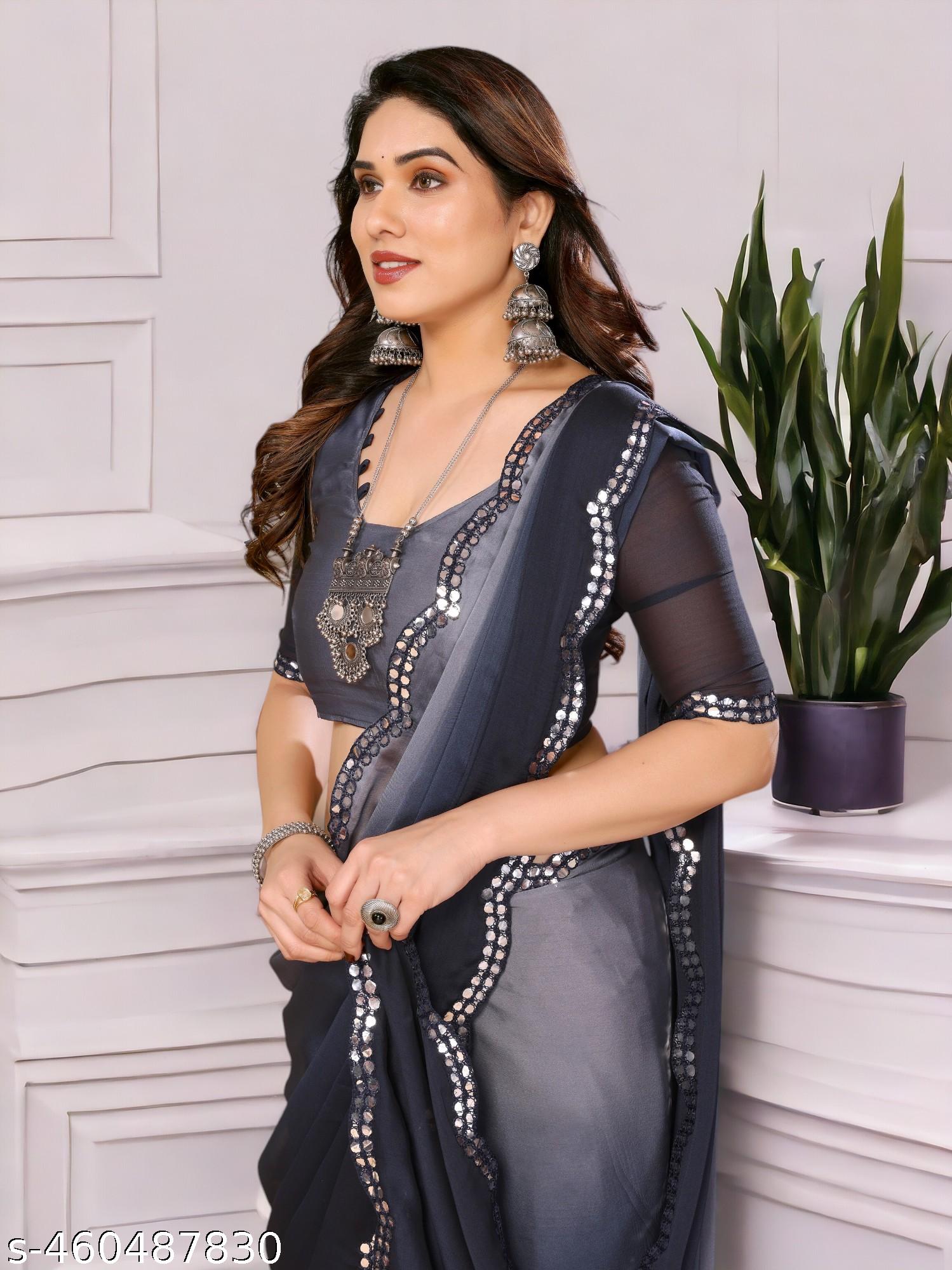 Women's Trending Party Wear Ombre,Two-tone Silk Saree With Mirror Lace Border - Unixkart