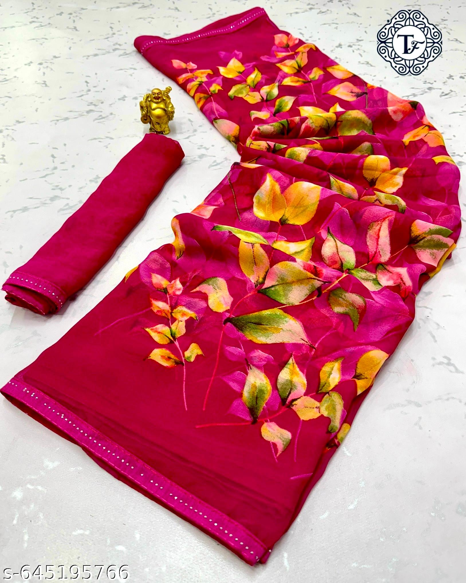 Weightless Printed Georgette Daily Wear Saree - Unixkart - View 4