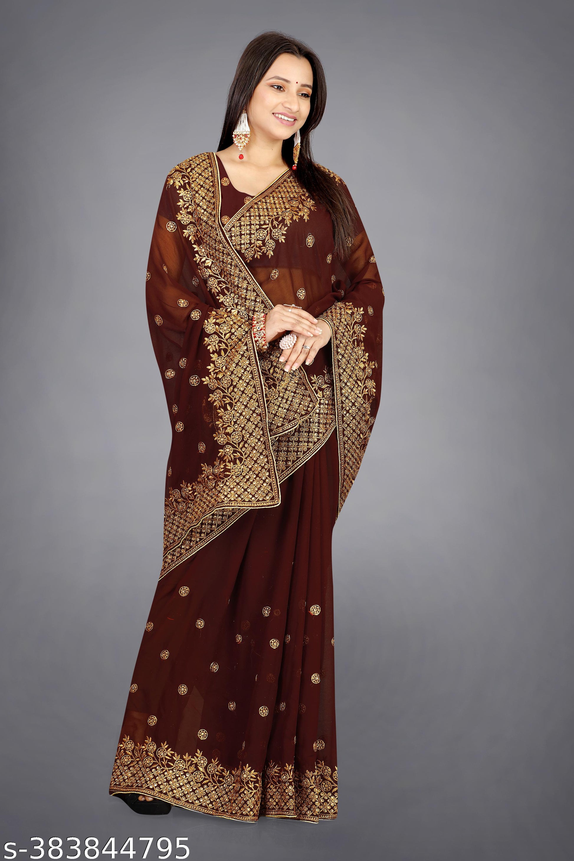 Heavy Embroidery Red Coco Jari Work With Full LCD Diamond(stone) Handwork Beautiful Saree - Unixkart