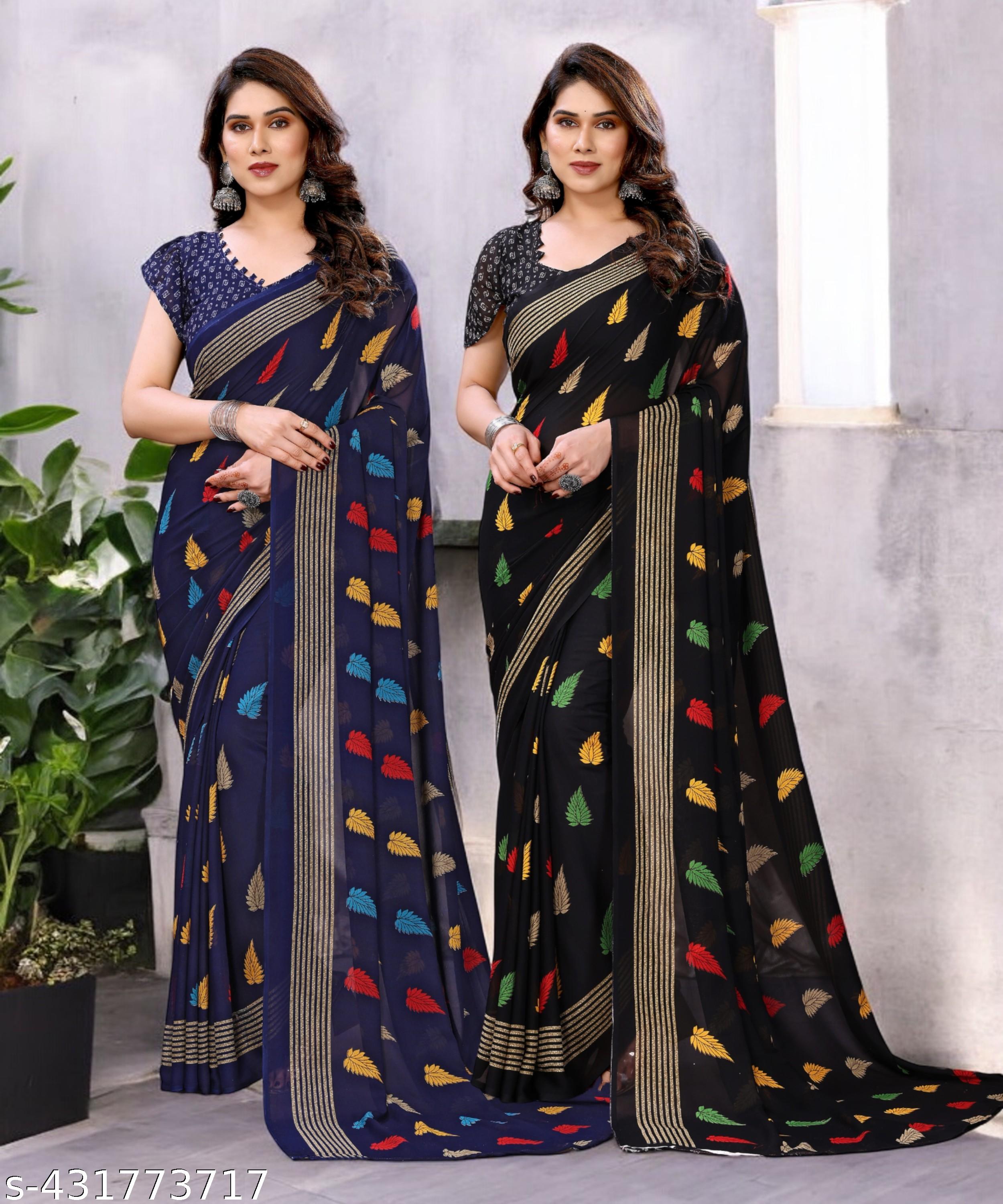 Combo Saree, Daily Wear Georgettete Sarees with Blouse Piece (Pack of 2) - Unixkart - View 4
