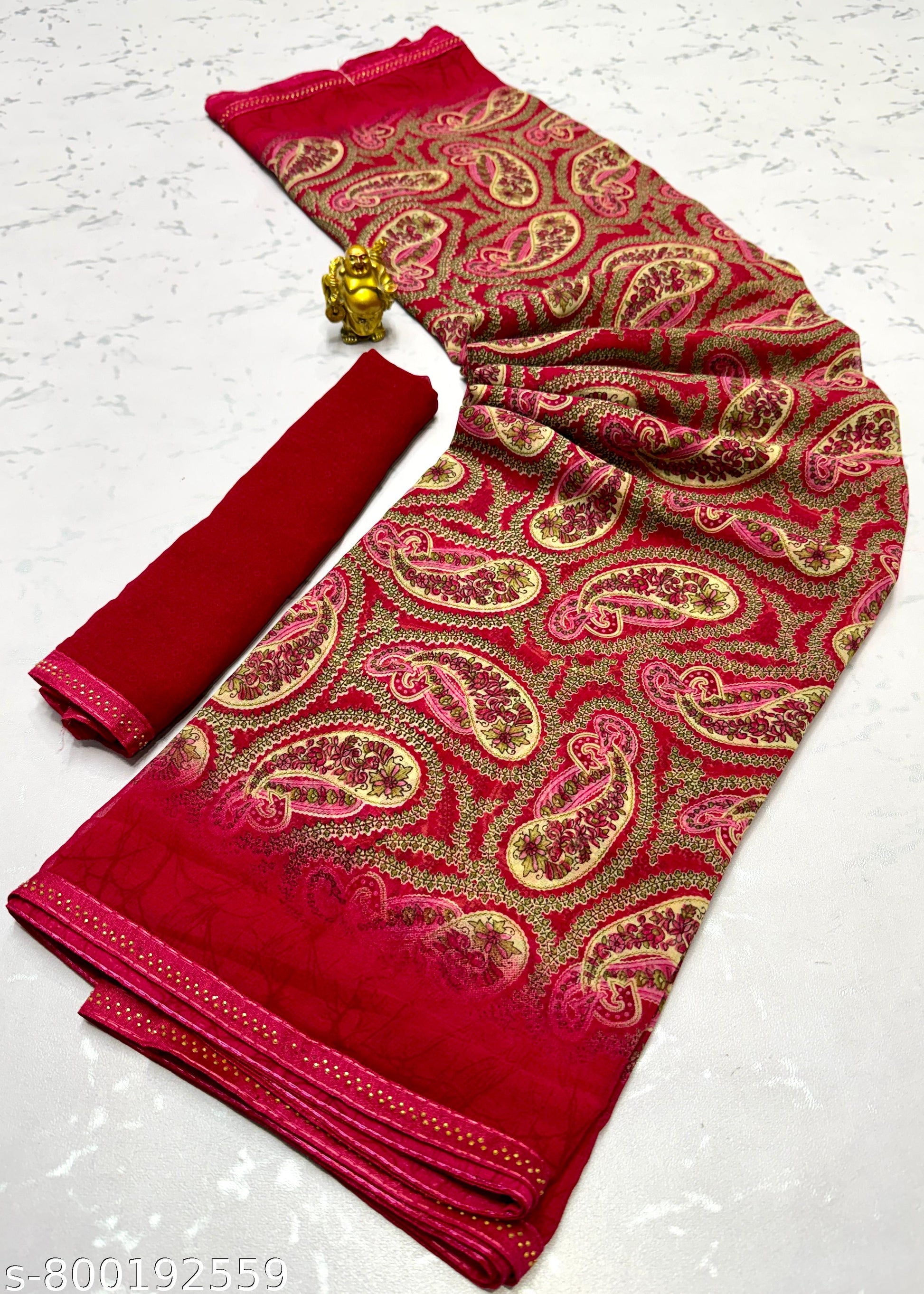 Georgette Printed Saree with Lace Border - Unixkart - View 4