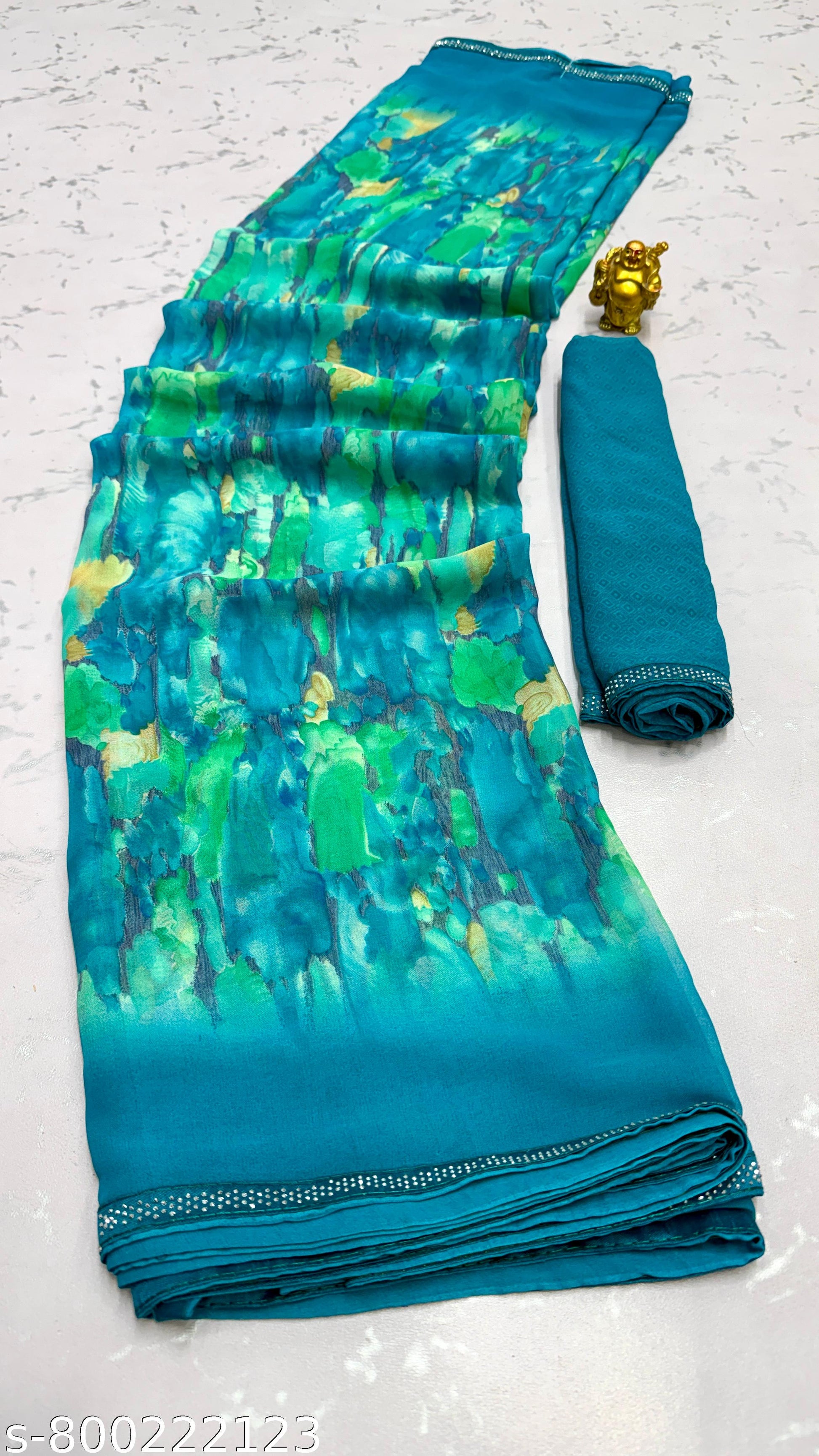 Georgette Printed Saree with Lace Border - Unixkart - View 4