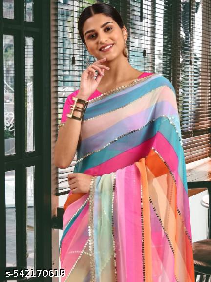Vibrant Printed Chiffon Saree - Unixkart - View 4