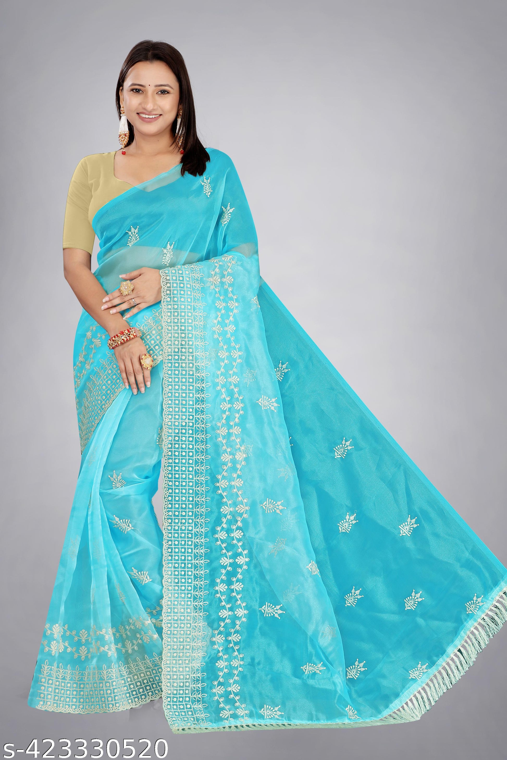 Heavy Embroidery Full 4 Metre Dhaga Work Beautiful Saree - Unixkart