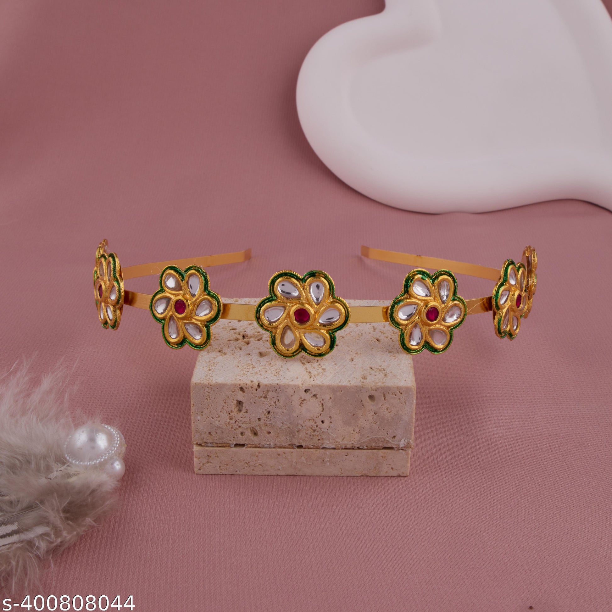 Traditional Gold-Plated Floral Hairband for Women and Girls - Unixkart - View 4