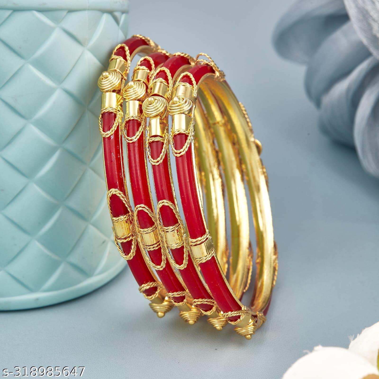 Traditional Red and Gold-Plated Designer Bangle Set for Women and Girls - Unixkart - View 4