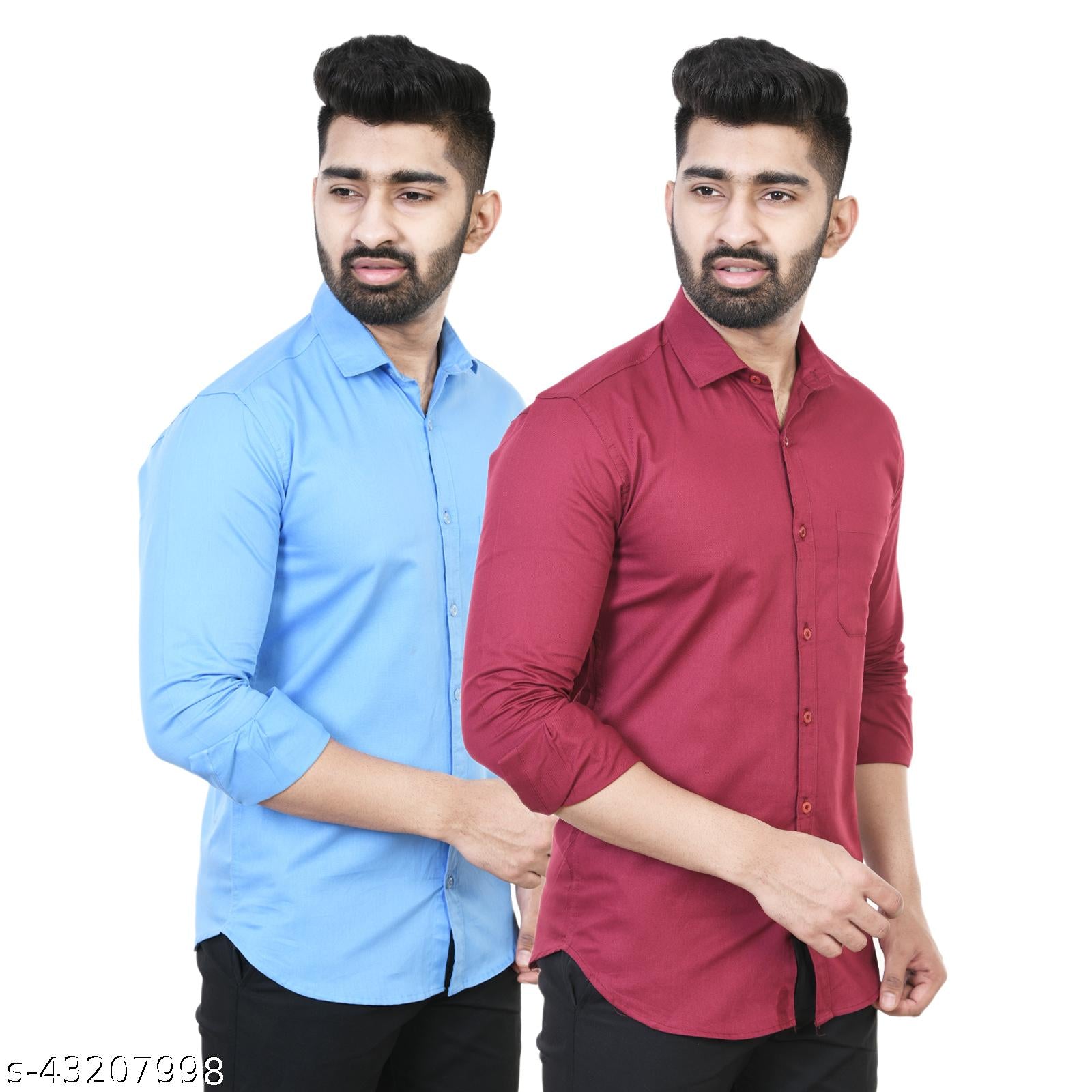 Men's Solid Spread Collar Maroon Shirt Pack of 2 - Unixkart - View 4