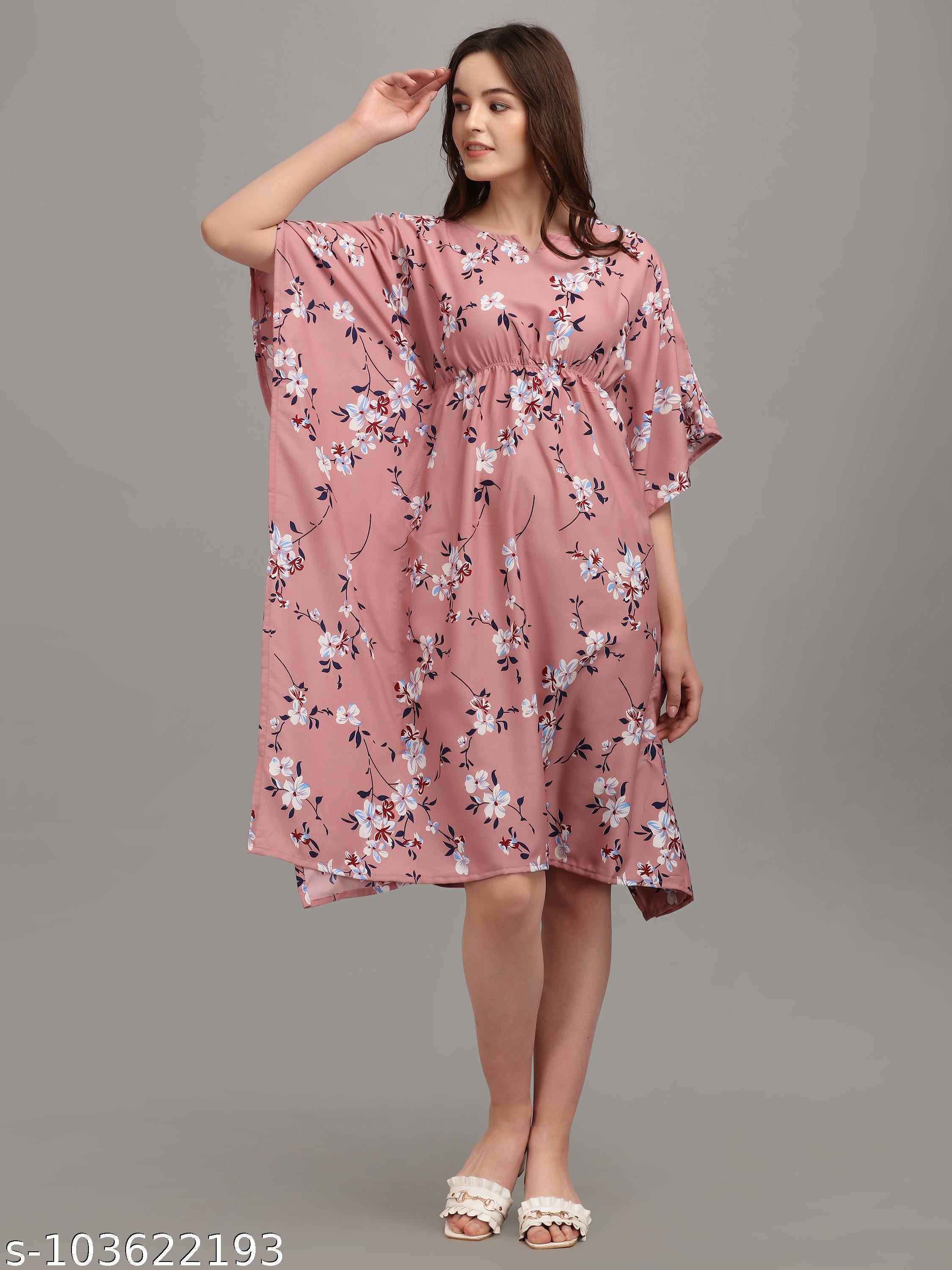 Women's Wine & White Floral Print Kaftan Dress - Unixkart - View 4