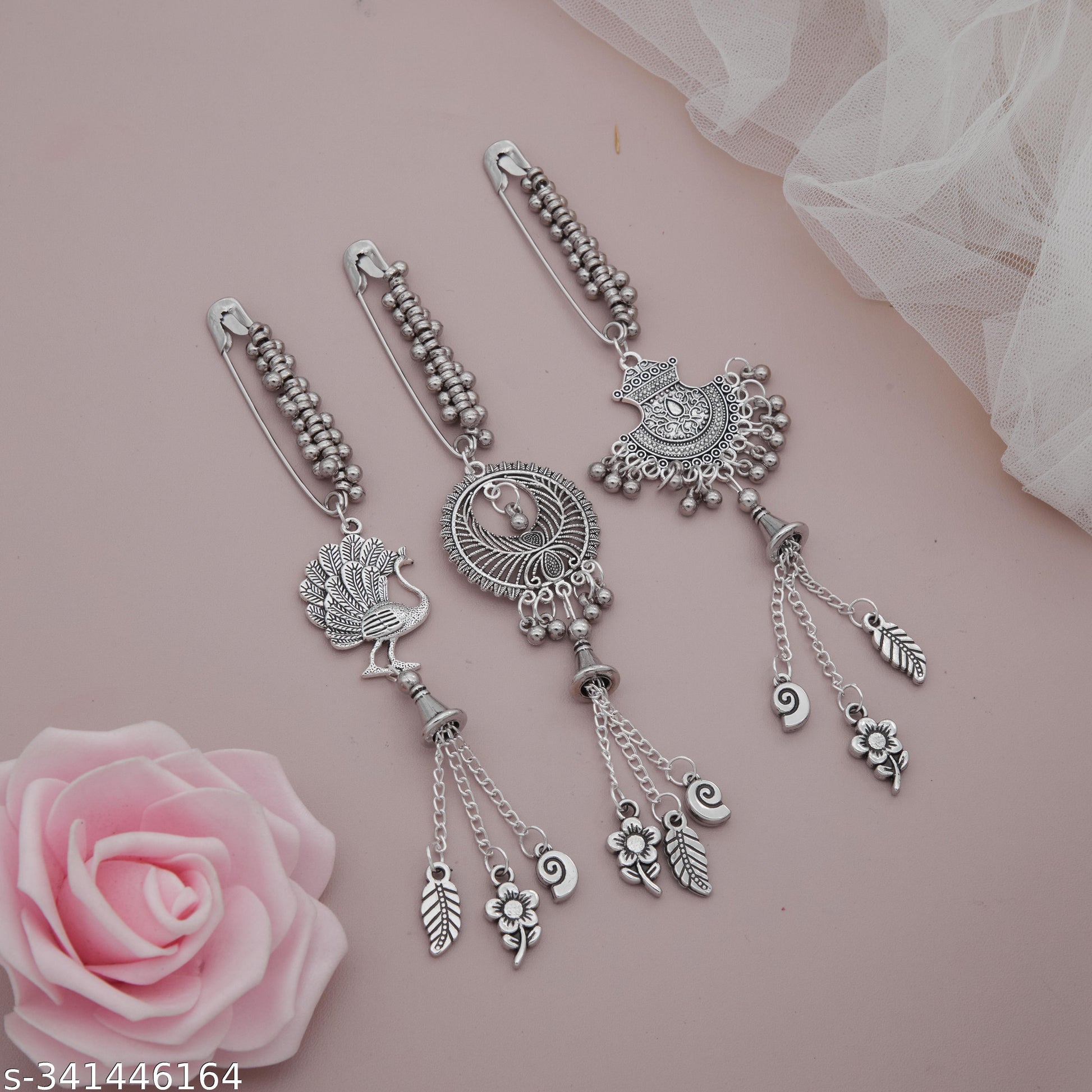 jewelleryOxidised saree pin / Fancy saree brooch / Women's safety pin / Dupatta pin / Decorative saf - Unixkart - View 4