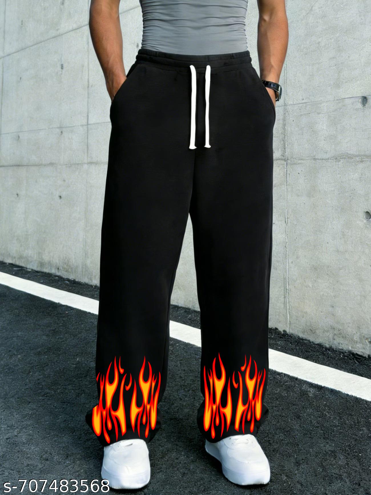 Men's Wide-Leg Baggy Casual Fire Print Pants - image 4