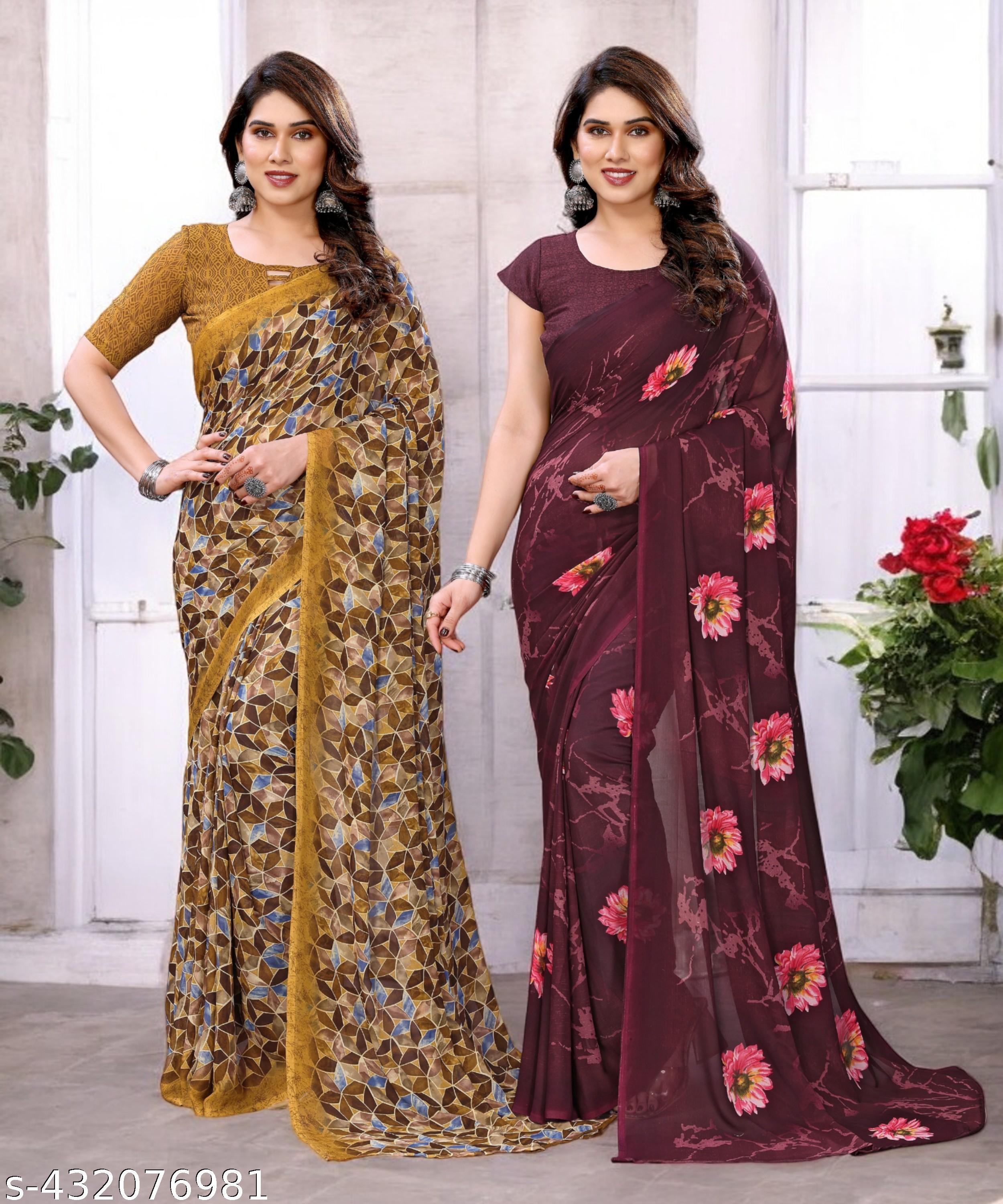 Combo Saree, Daily Wear Georgettete Sarees with Blouse Piece (Pack of 2) - Unixkart