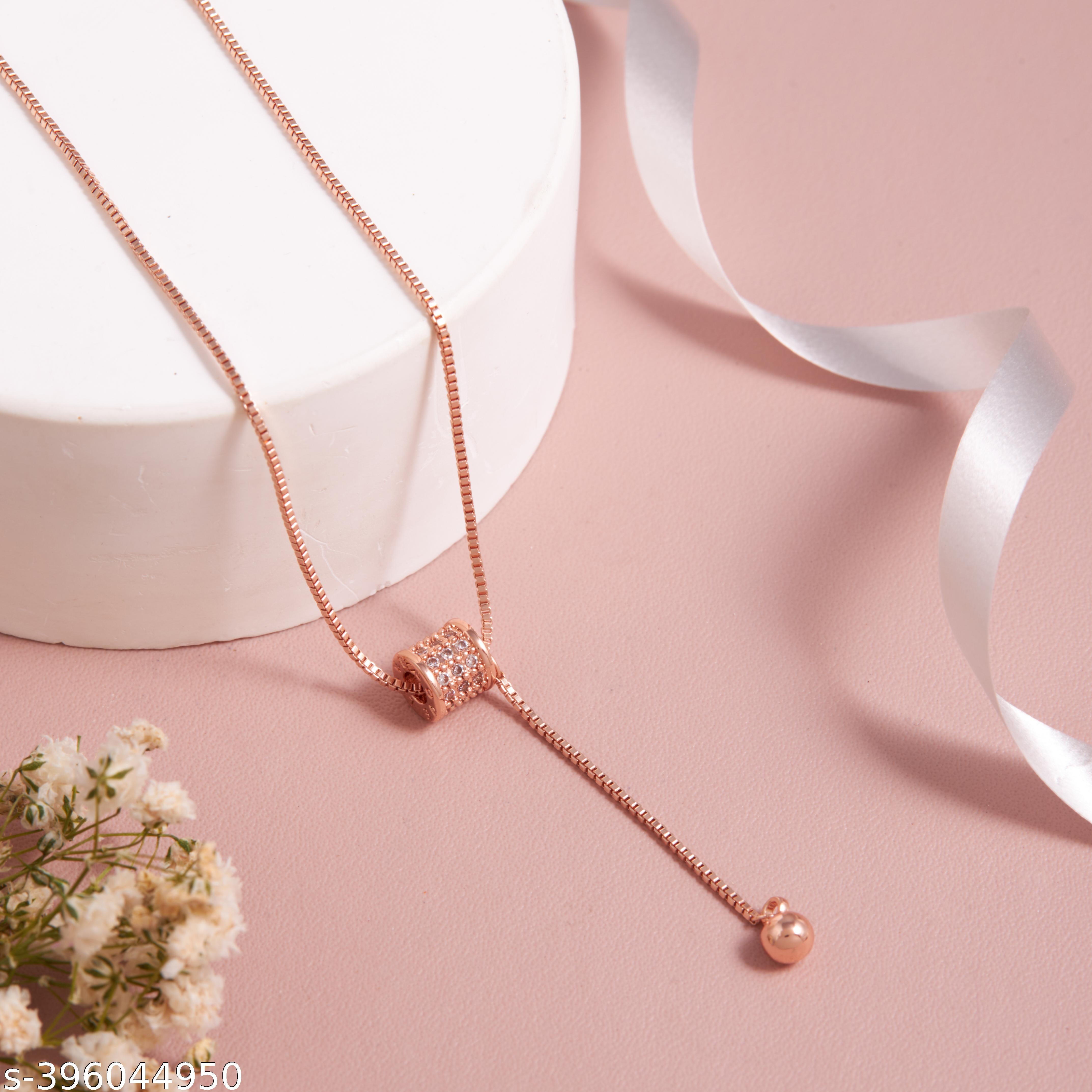 Elegant Rose Gold-Plated Drop Pendant Necklace with Adjustable Chain for Women and Girls - Unixkart - View 4